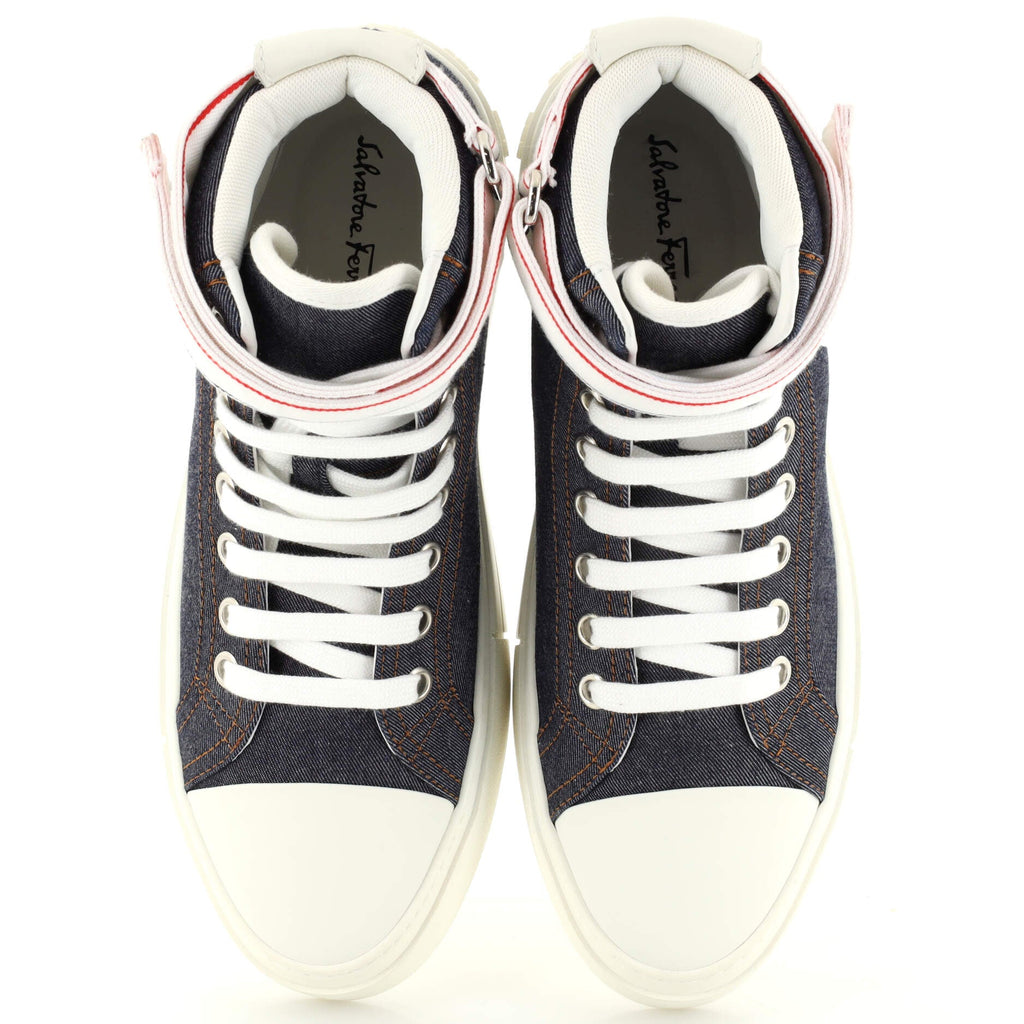 Men's Logo Lace Up High-Top Sneakers Denim