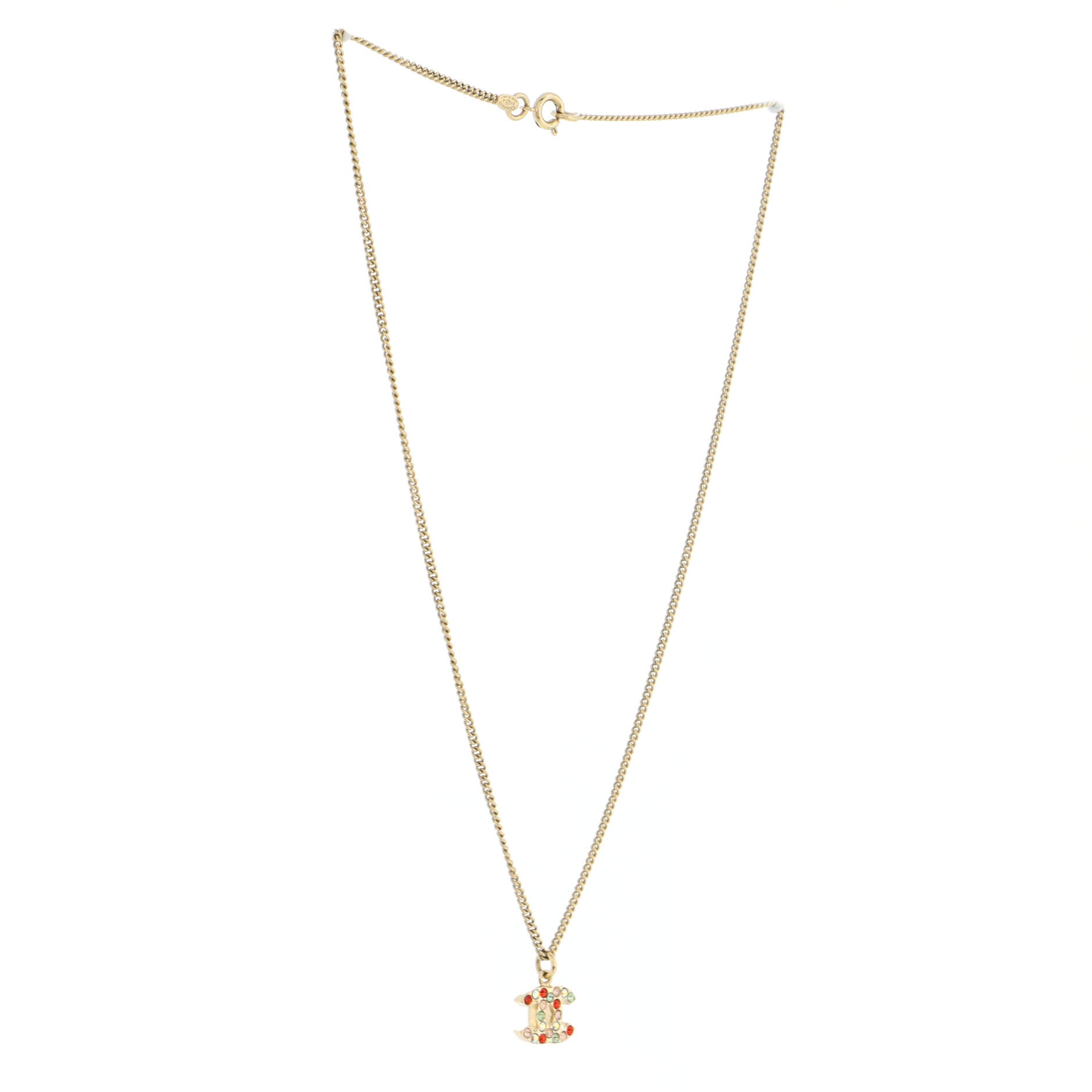 CC Pendant Necklace Multicolor Crystal Embellished Metal