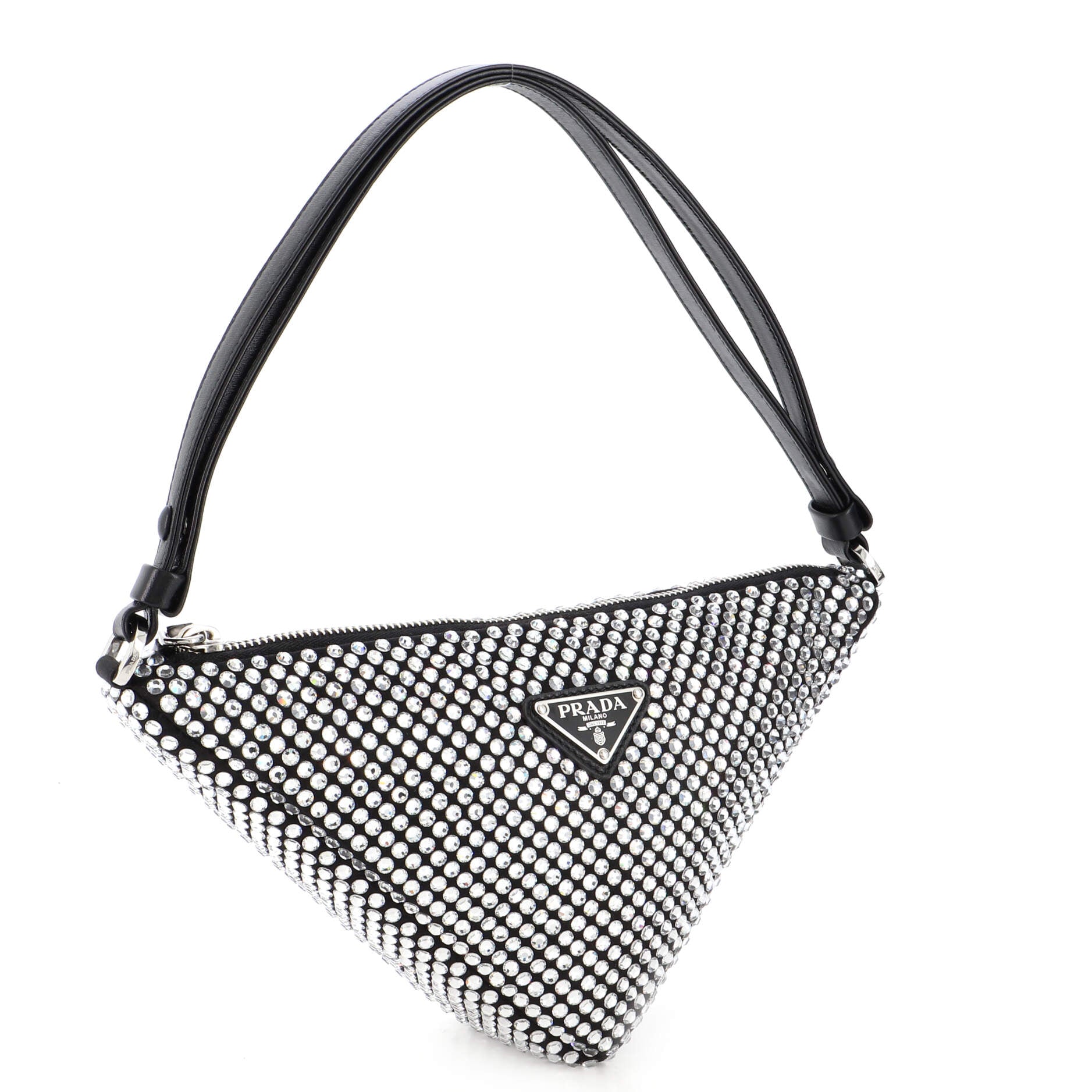 Triangle Top Handle Pouch Bag Crystal Embellished Satin Mini