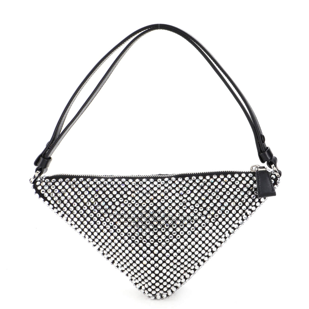 Triangle Top Handle Pouch Bag Crystal Embellished Satin Mini