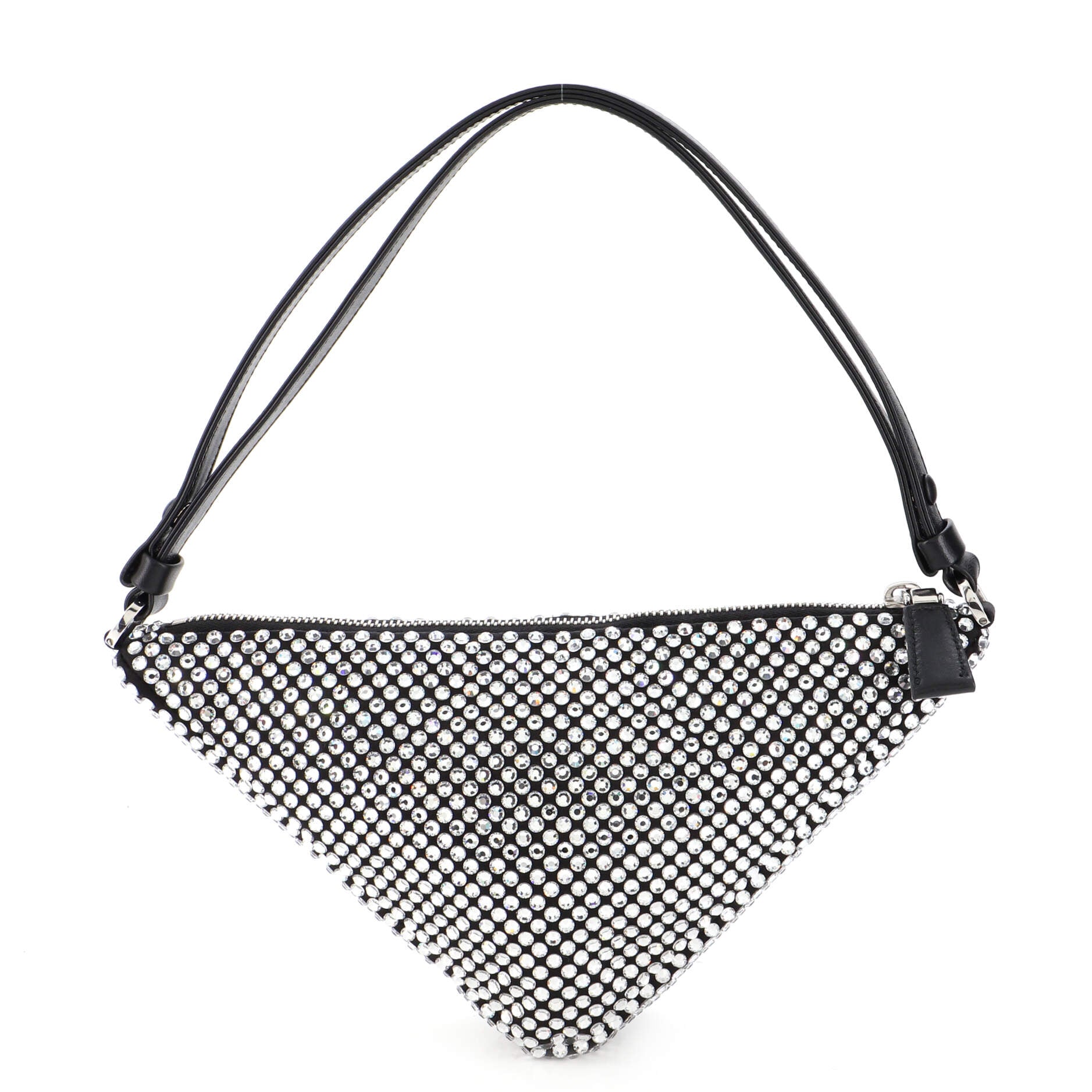Triangle Top Handle Pouch Bag Crystal Embellished Satin Mini