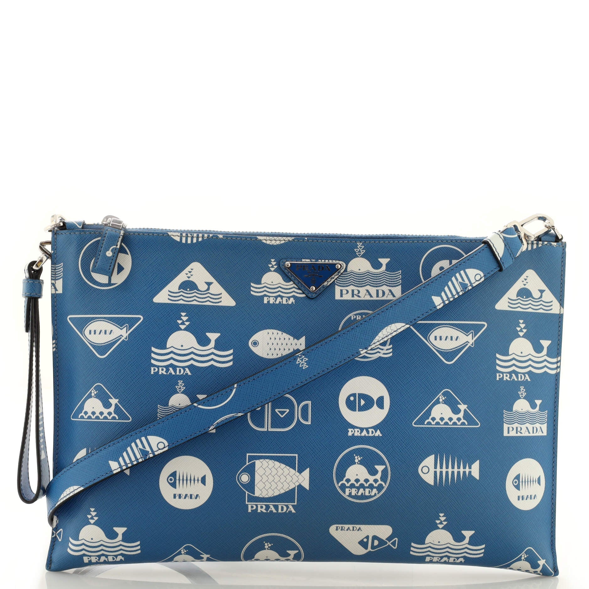 Convertible Zip Clutch Crossbody Bag Printed Saffiano Leather