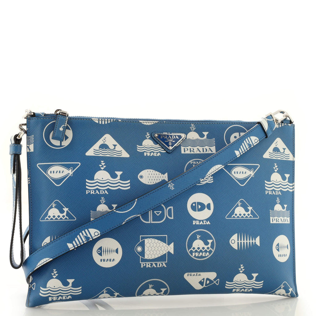 Convertible Zip Clutch Crossbody Bag Printed Saffiano Leather