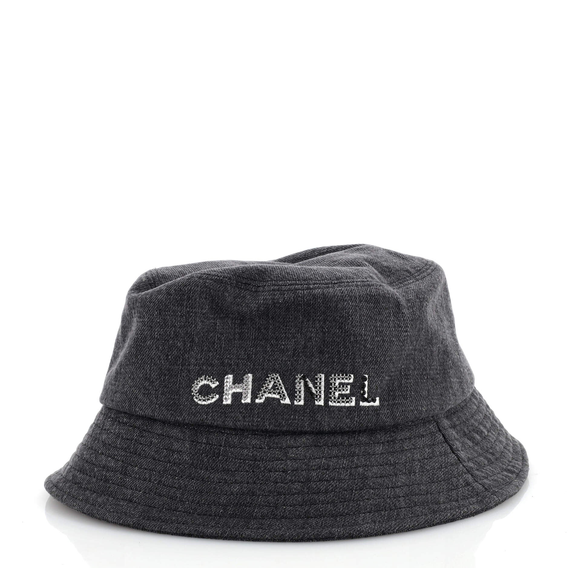 Logo Letters Bucket Hat Embroidered Denim