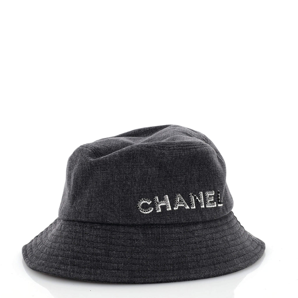 Logo Letters Bucket Hat Embroidered Denim