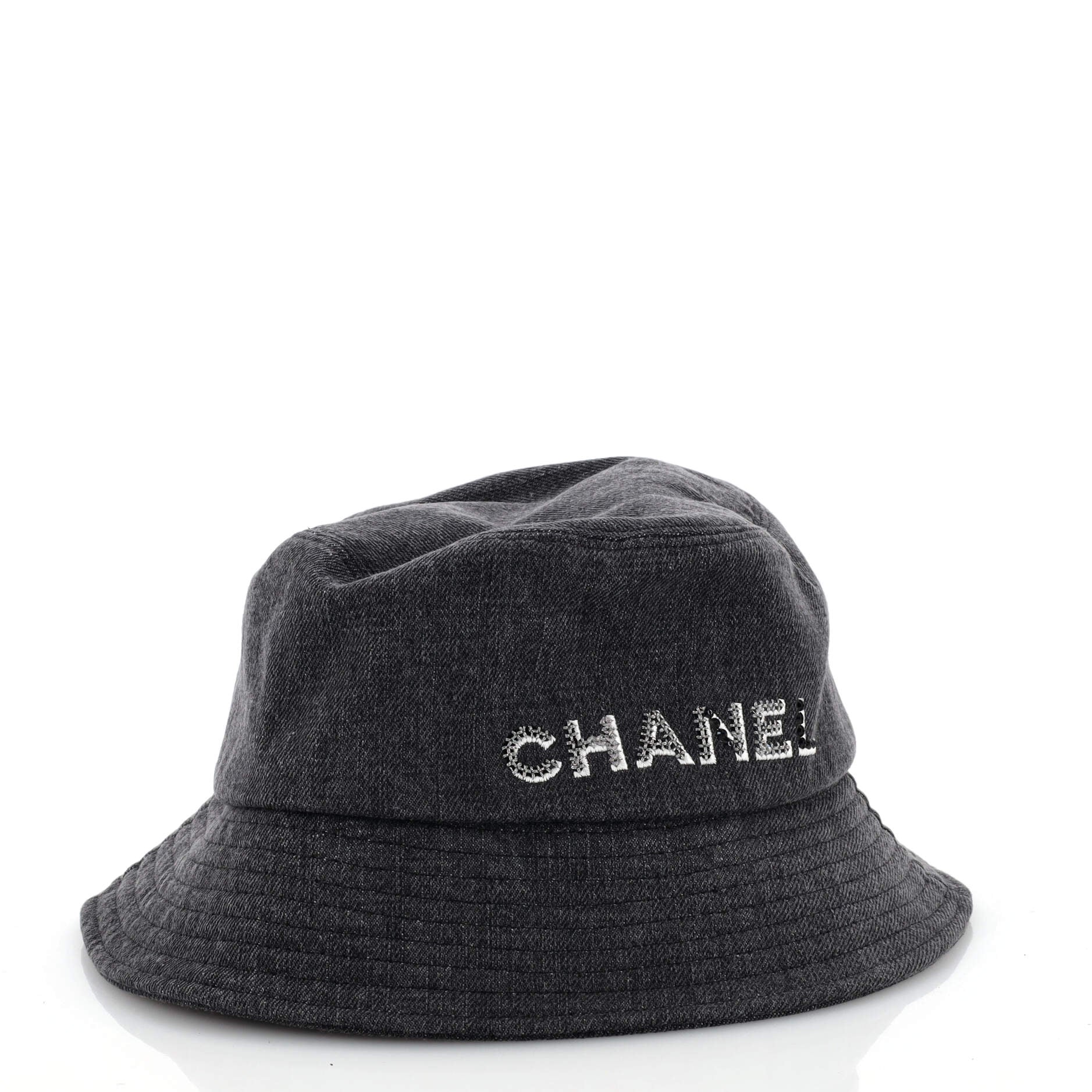 Logo Letters Bucket Hat Embroidered Denim