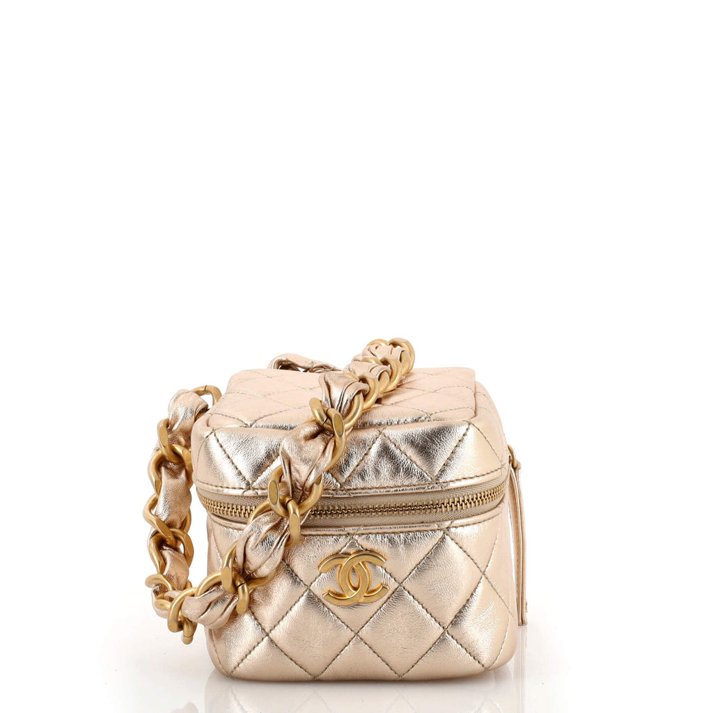 CC Cube Zip Clutch with Chain Handle Quilted Lambskin