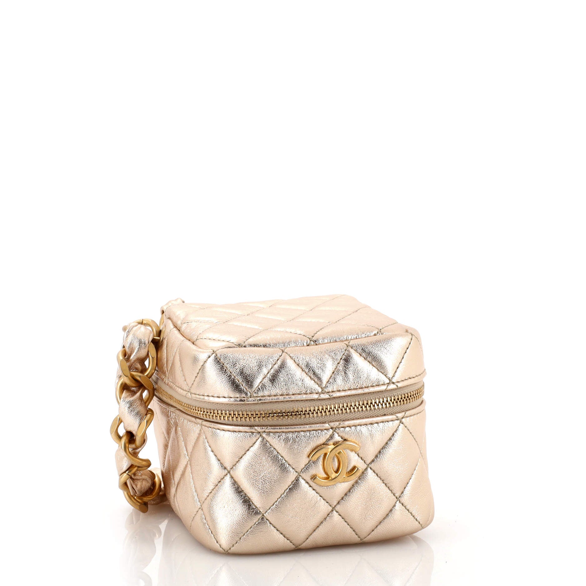 CC Cube Zip Clutch with Chain Handle Quilted Lambskin