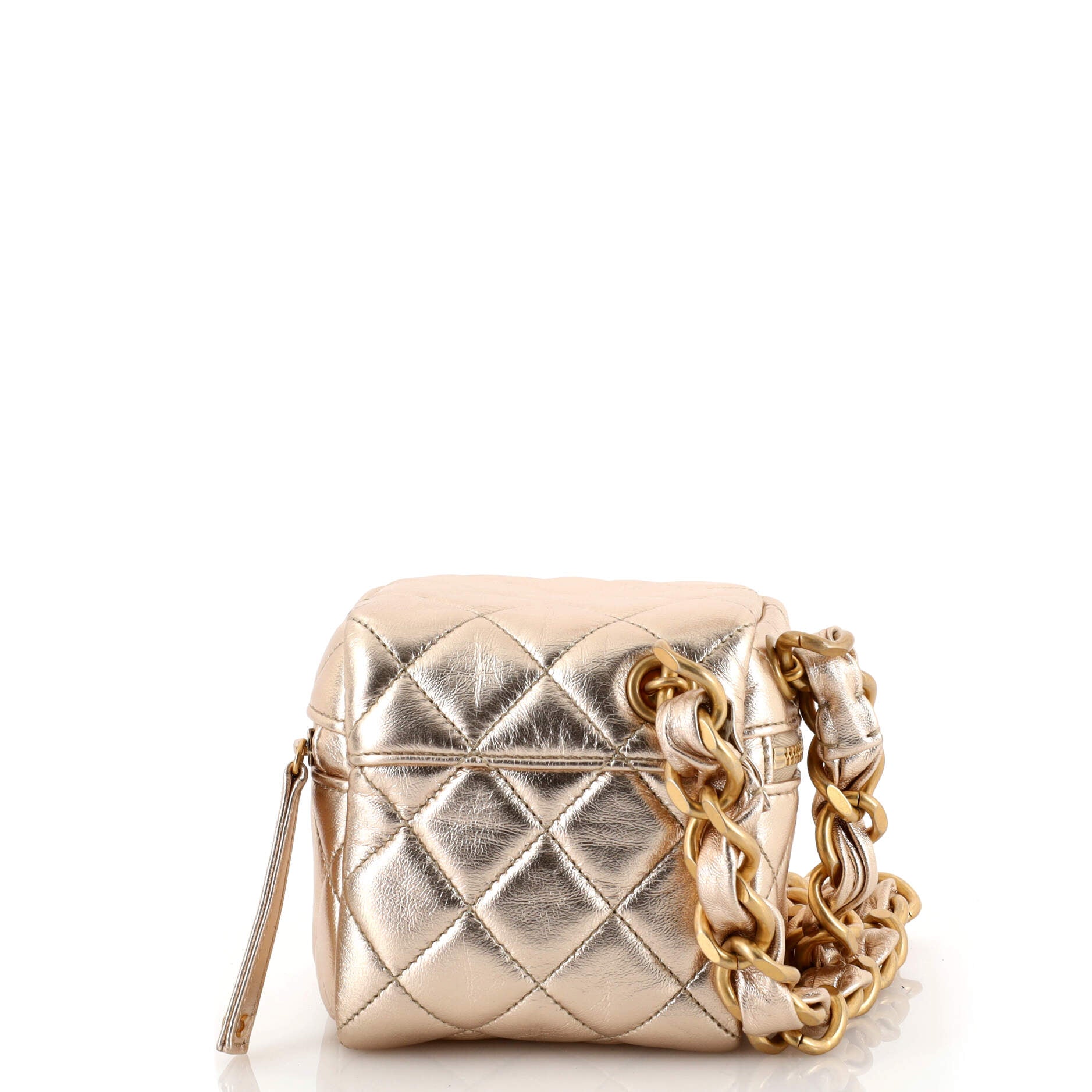 CC Cube Zip Clutch with Chain Handle Quilted Lambskin