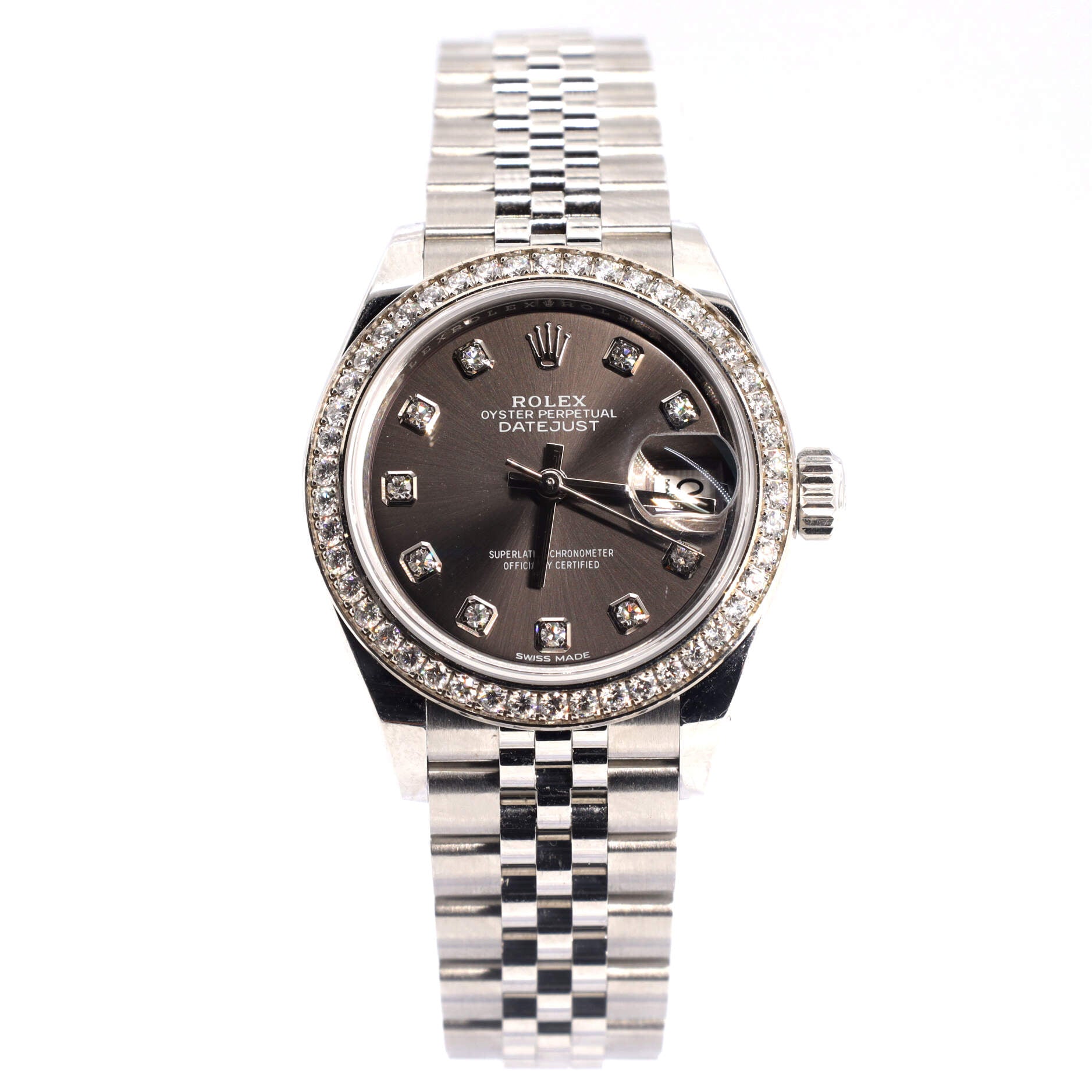 Oyster Perpetual Datejust Automatic Watch Stainless Steel and White Gold with Diamond Bezel and Markers 28