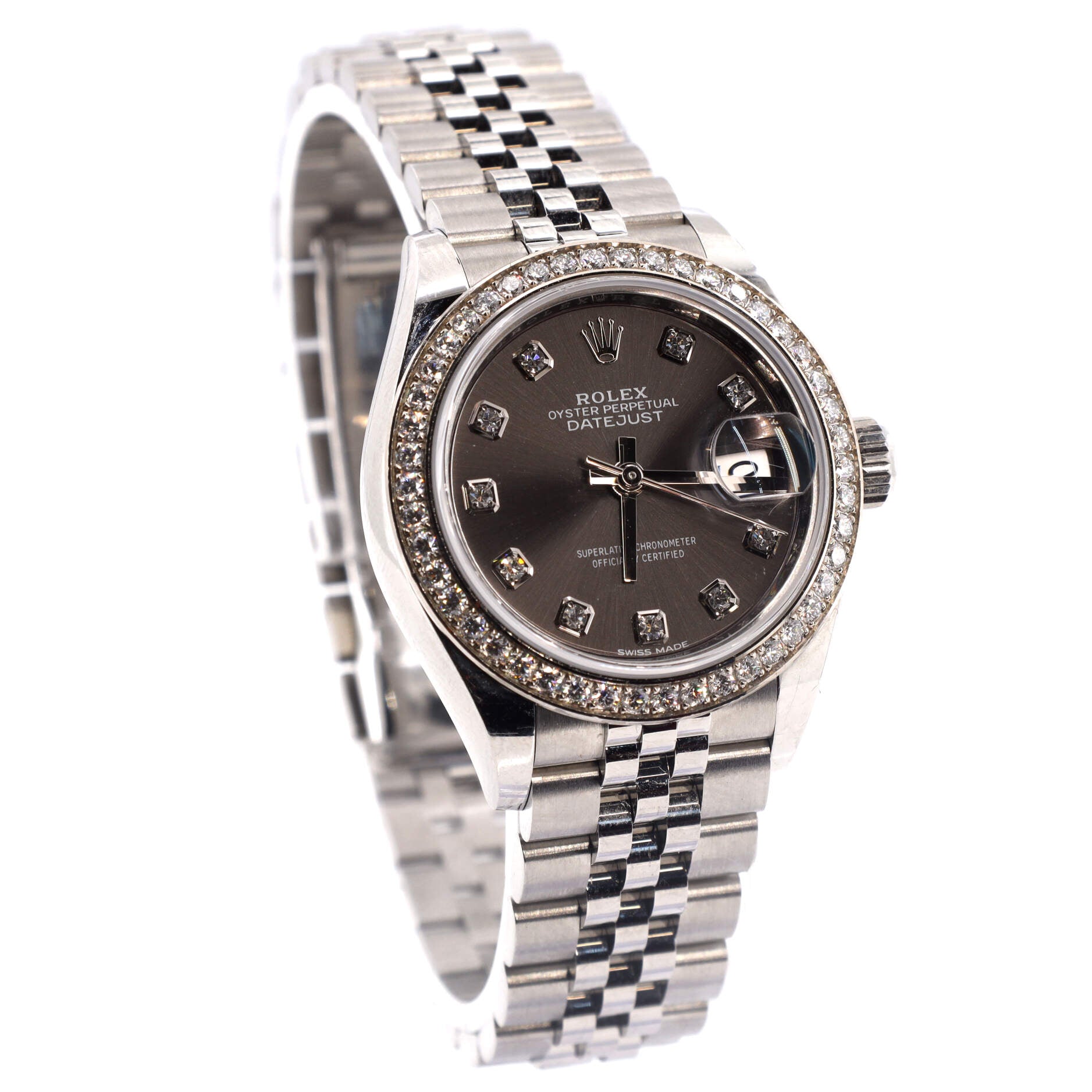 Oyster Perpetual Datejust Automatic Watch Stainless Steel and White Gold with Diamond Bezel and Markers 28