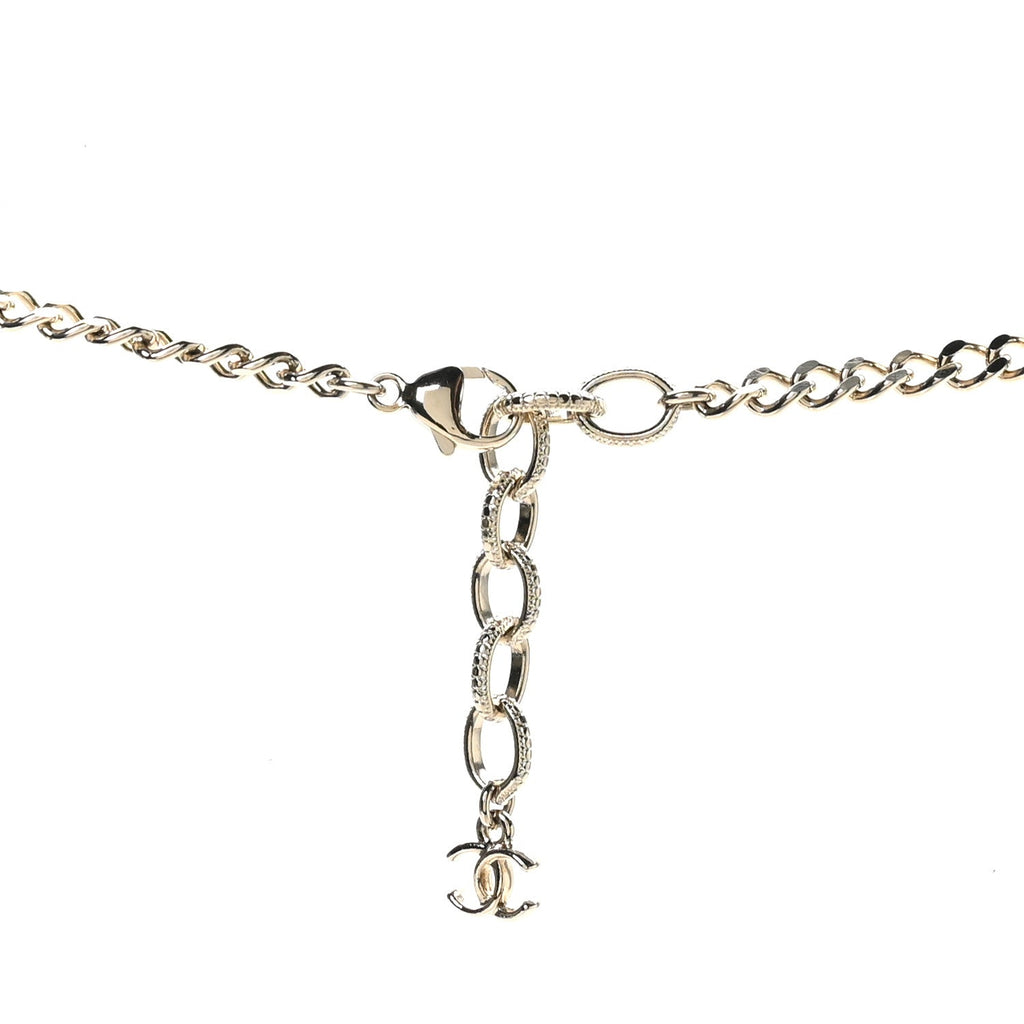 Metal Resin Enamel Crystal CC Necklace Gold Black White