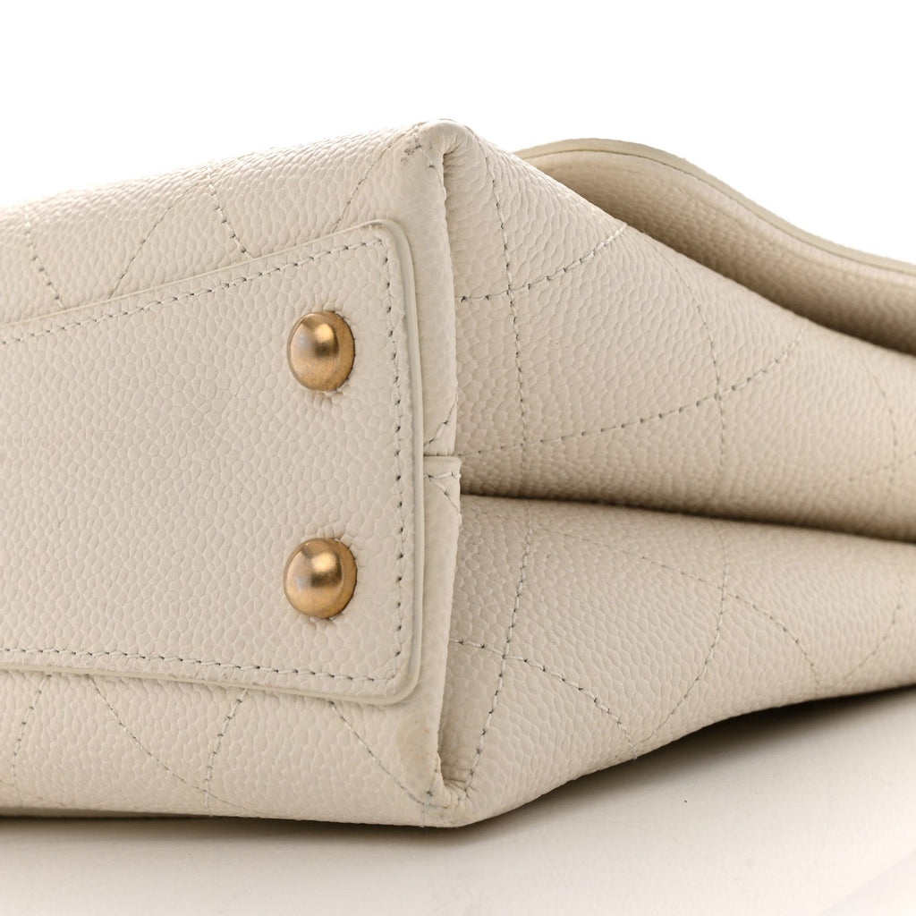 Grained Calfskin Small Stitched Flap White