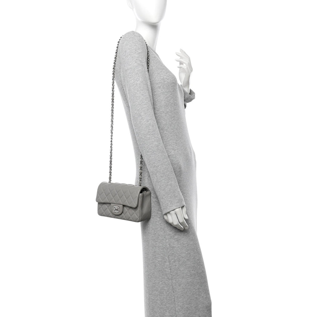 Lambskin Quilted Mini Rectangular Flap Grey