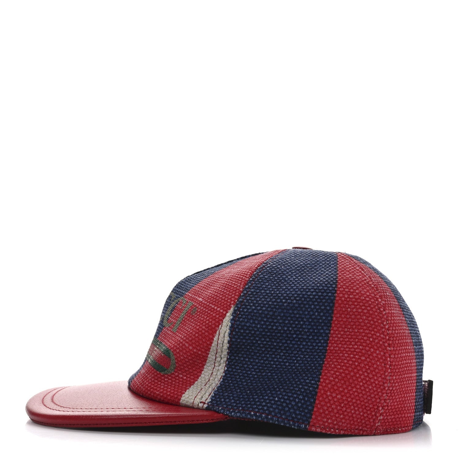 Canvas Textured Calfskin Sylvie Stripe Logo Baseball Hat S White Red