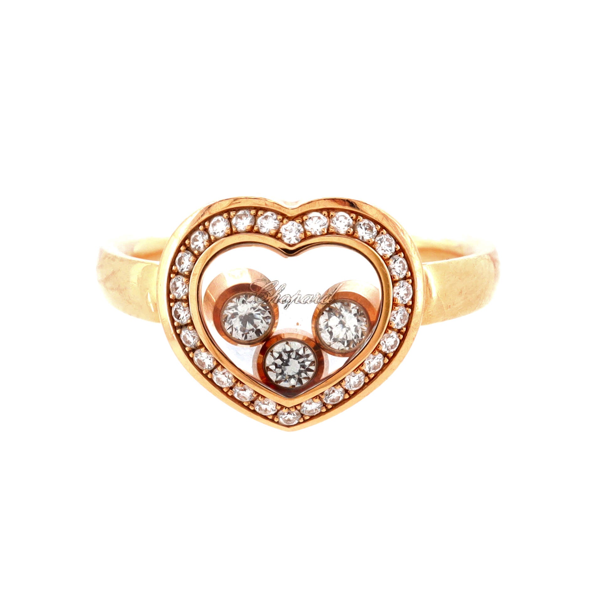 Happy Curves 3 Diamonds Heart Ring 18K Rose Gold with Diamonds and 3 Floating Diamonds