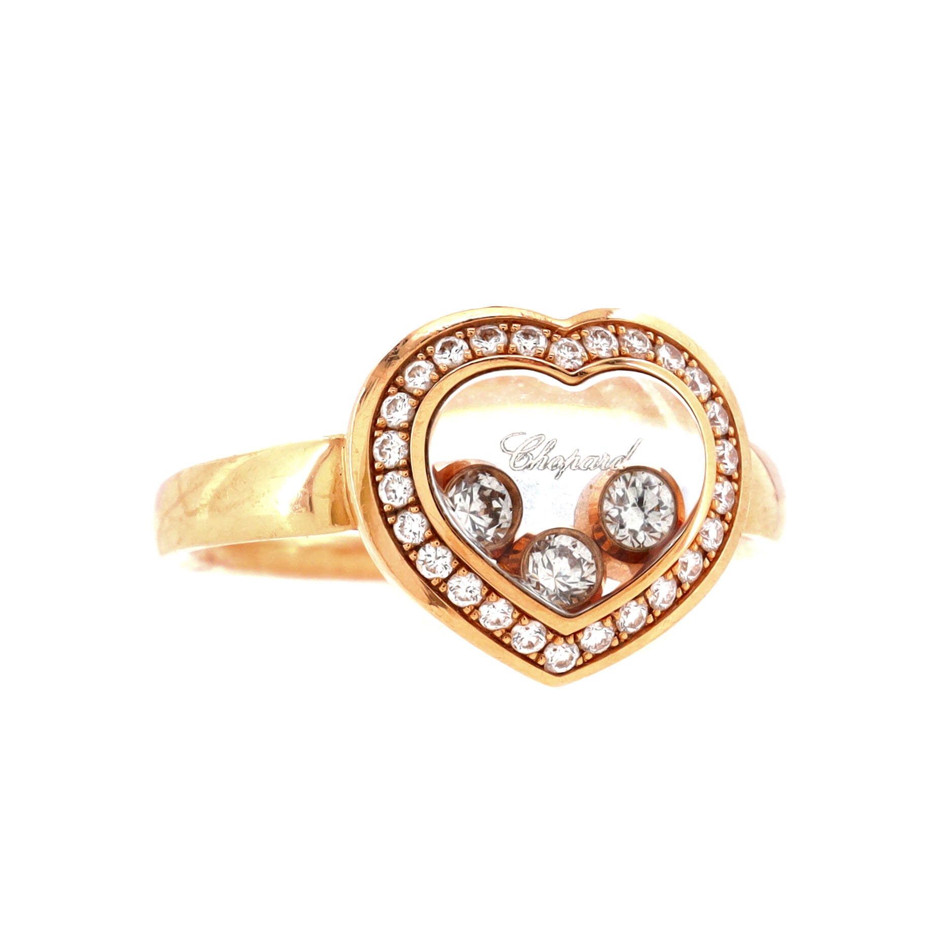 Happy Curves 3 Diamonds Heart Ring 18K Rose Gold with Diamonds and 3 Floating Diamonds