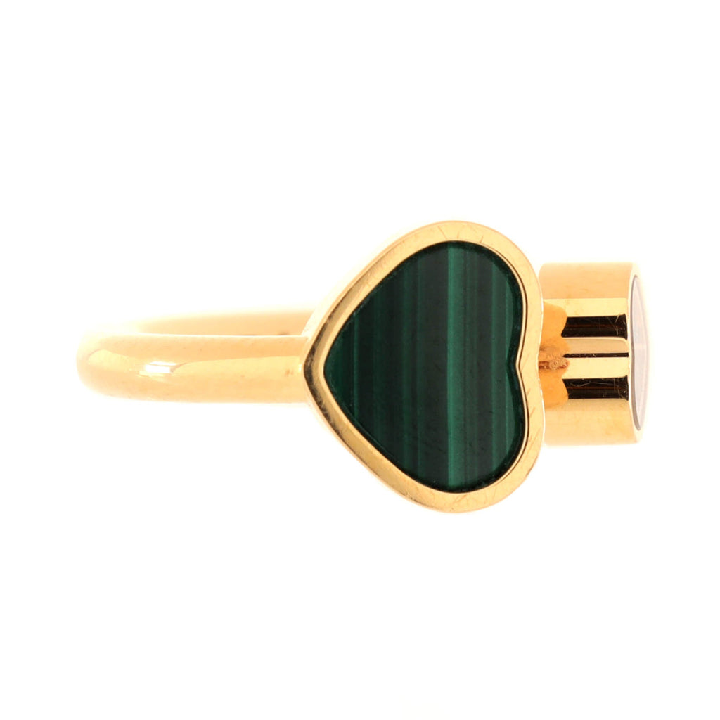Happy Hearts Ring 18K Yellow Gold and Malachite with Floating Diamond