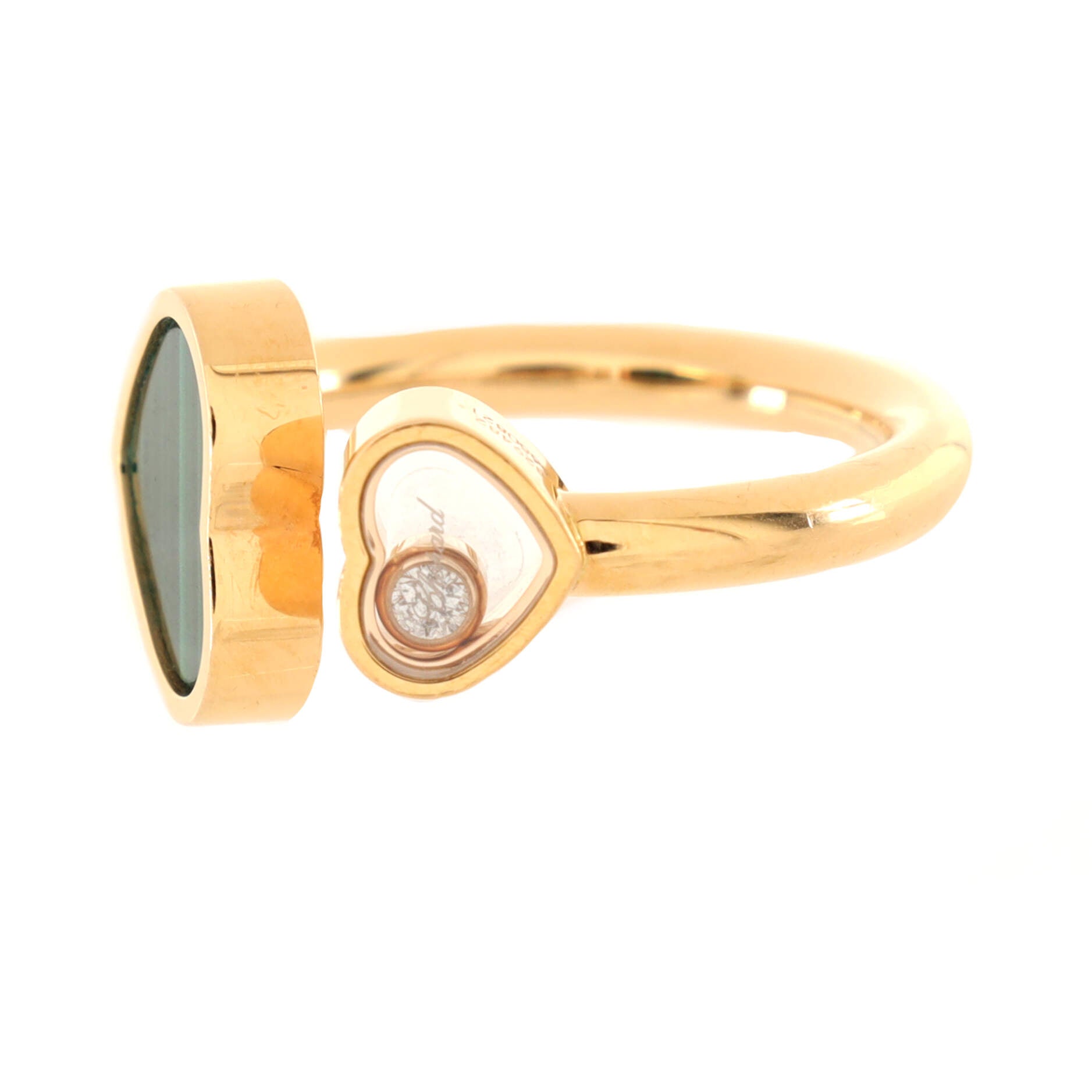 Happy Hearts Ring 18K Yellow Gold and Malachite with Floating Diamond