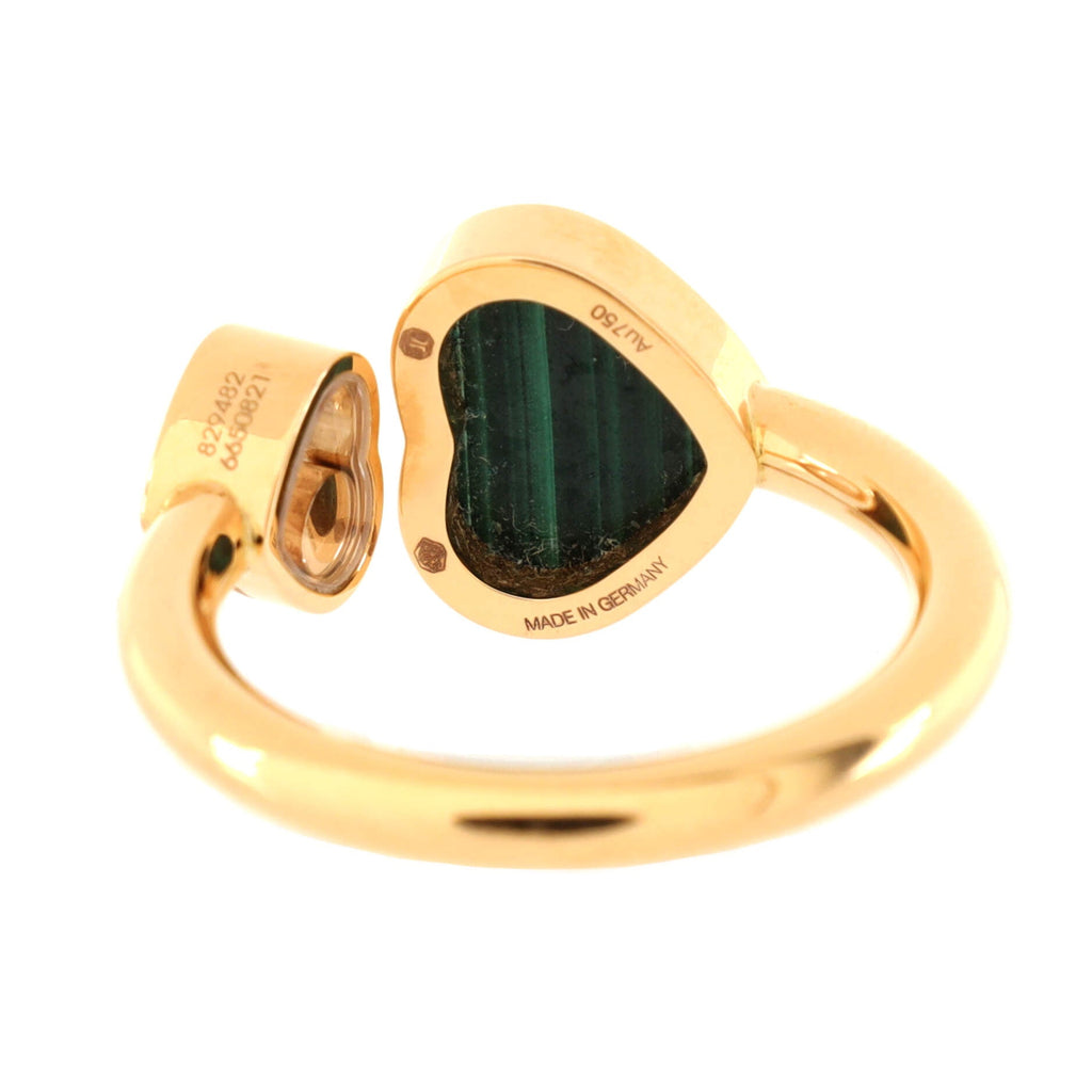 Happy Hearts Ring 18K Yellow Gold and Malachite with Floating Diamond