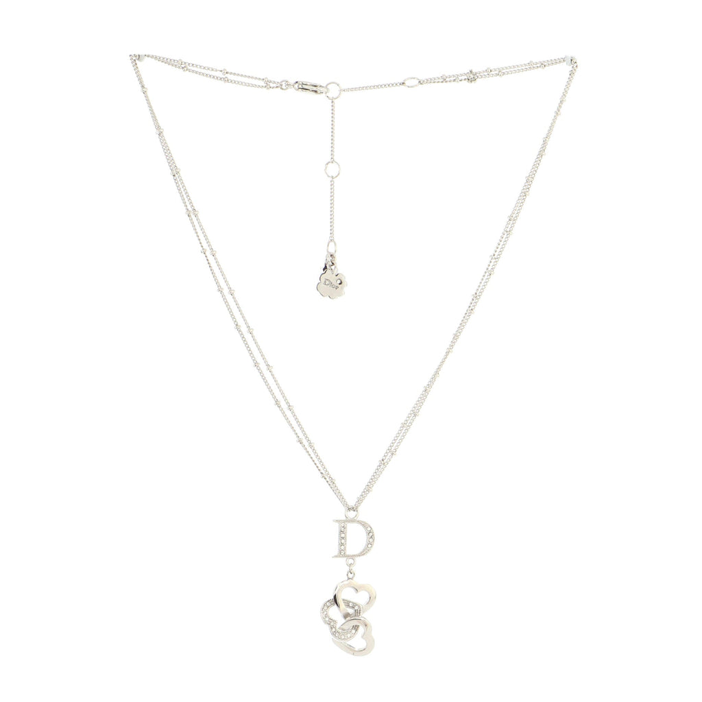 Triple Heart D Pendant Necklace Metal and Crystals