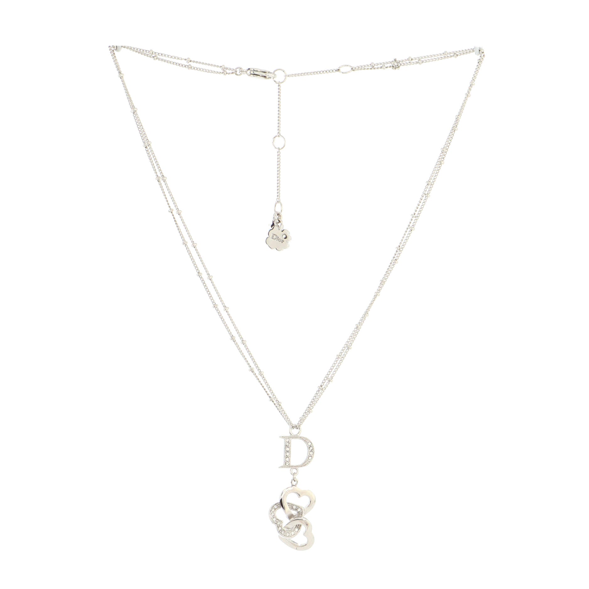 Triple Heart D Pendant Necklace Metal and Crystals