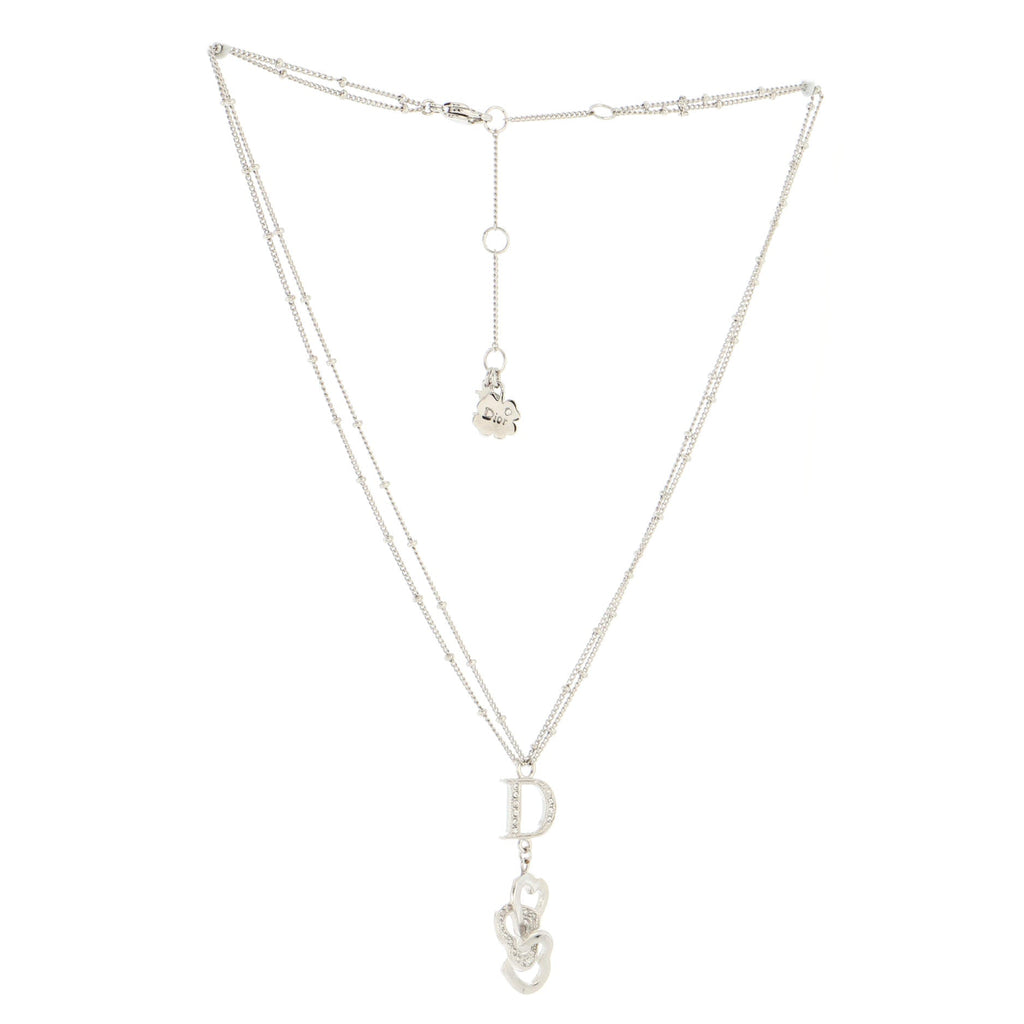 Triple Heart D Pendant Necklace Metal and Crystals
