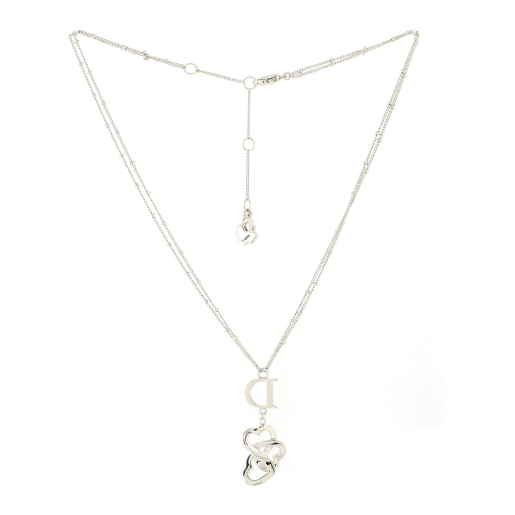 Triple Heart D Pendant Necklace Metal and Crystals