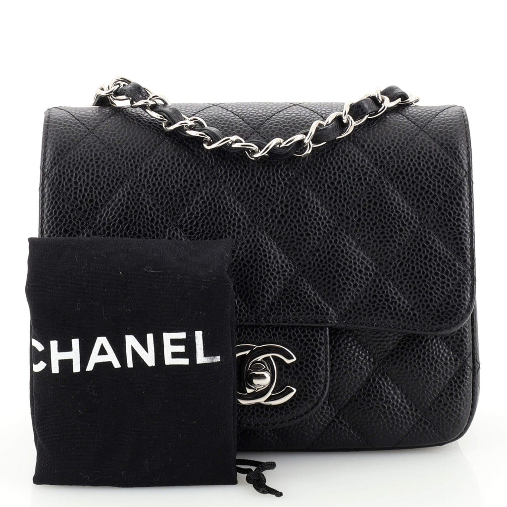 Square Classic Single Flap Bag Quilted Caviar Mini