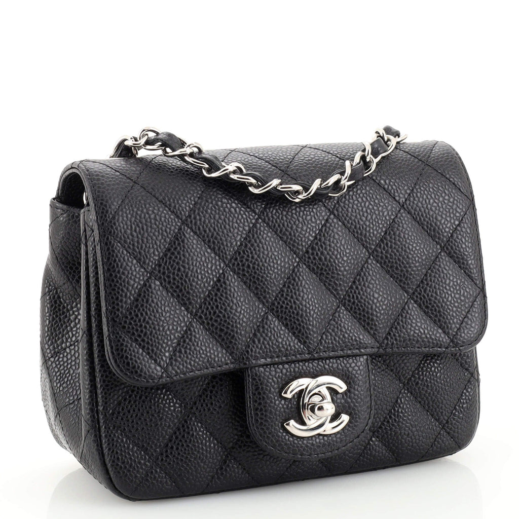 Square Classic Single Flap Bag Quilted Caviar Mini