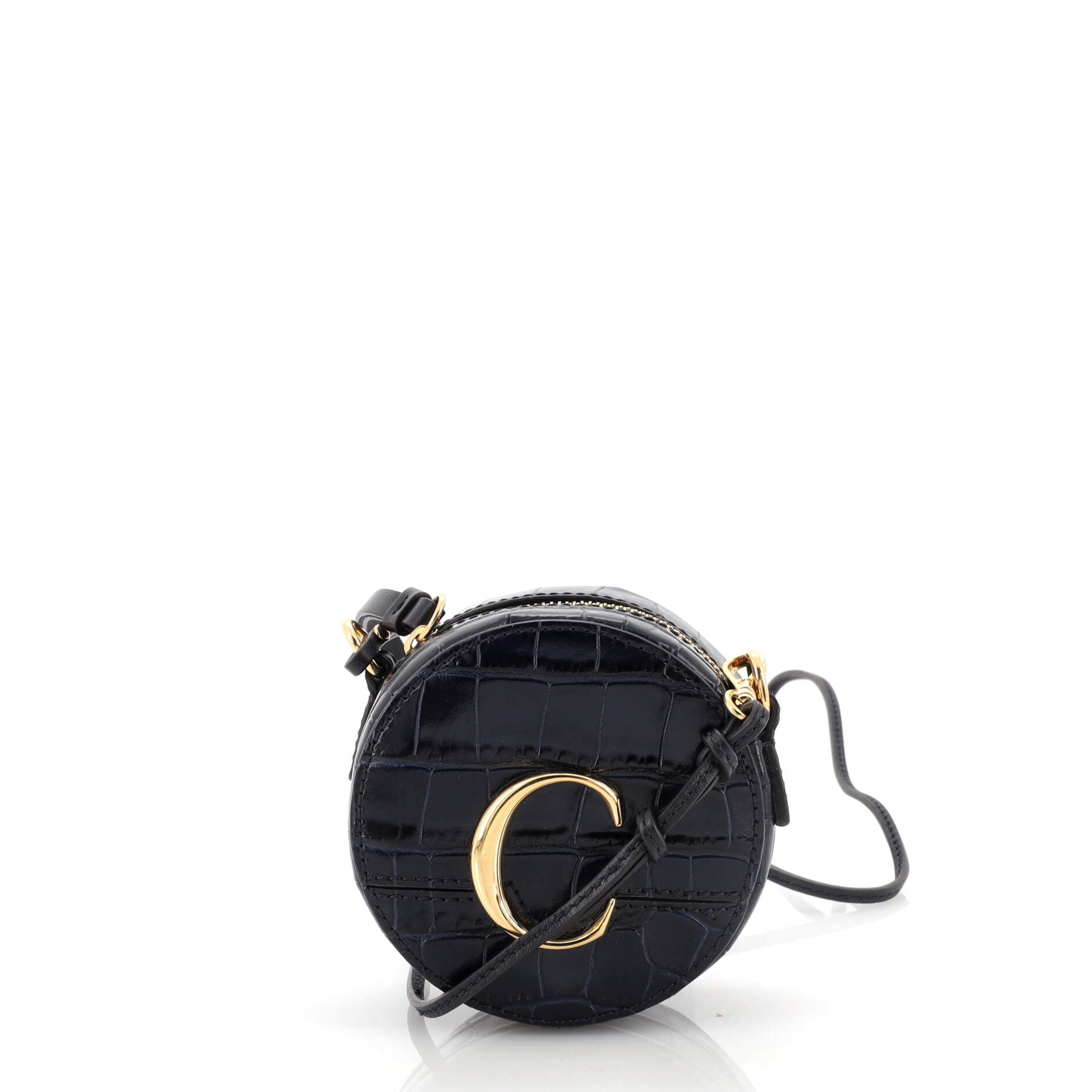 C Circle Crossbody Bag Crocodile Embossed Leather Mini