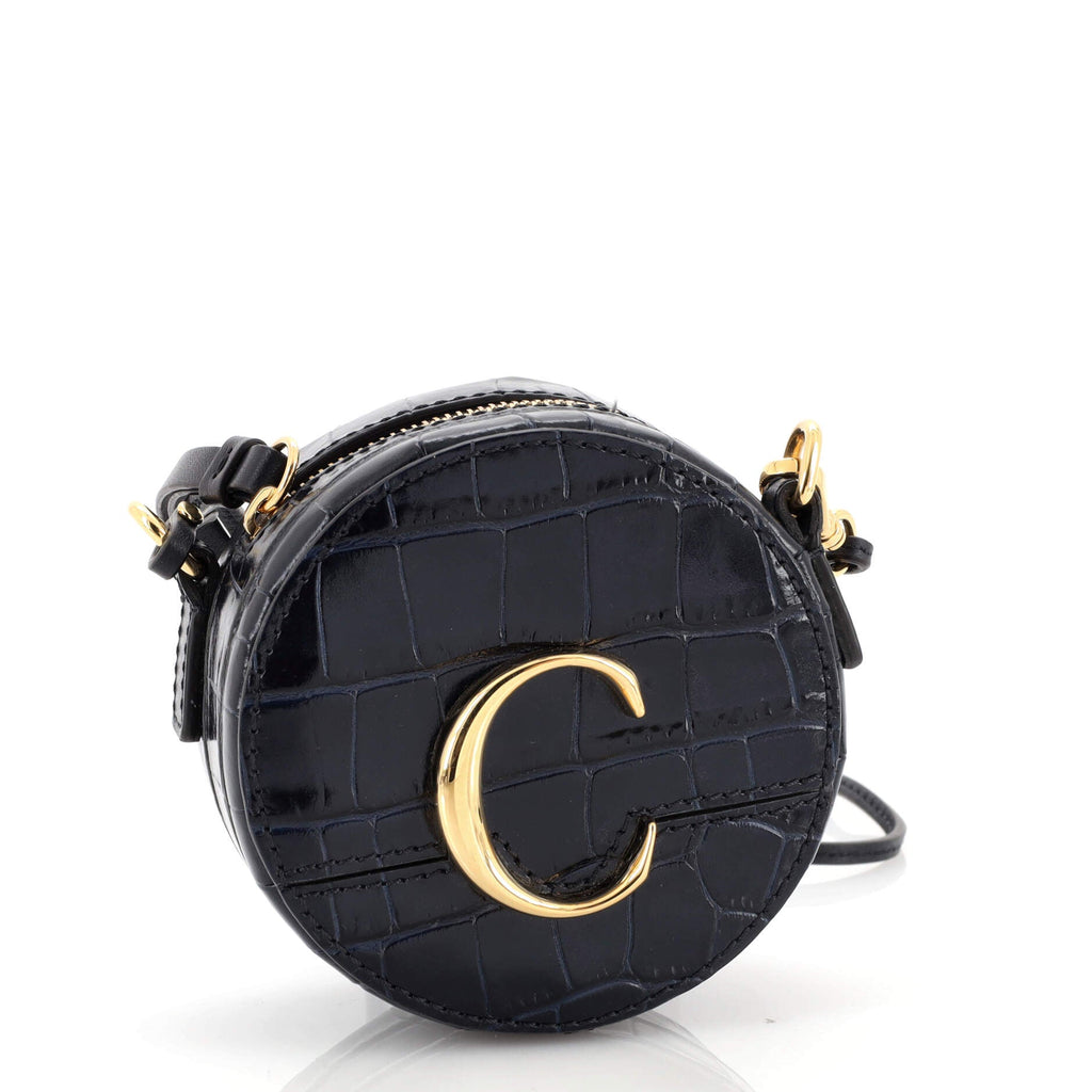 C Circle Crossbody Bag Crocodile Embossed Leather Mini