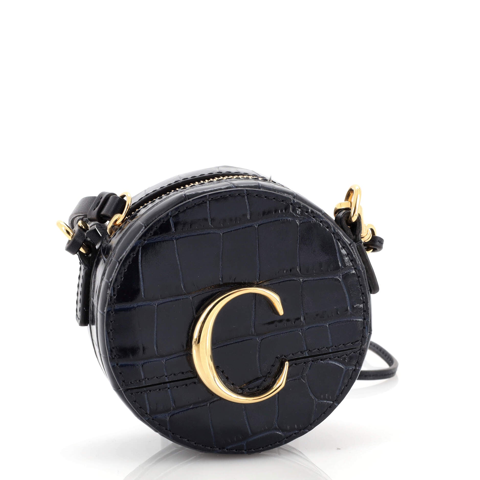 C Circle Crossbody Bag Crocodile Embossed Leather Mini