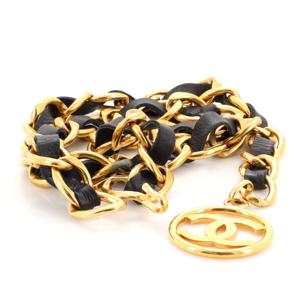 Vintage CC Chain Belt Metal and Leather Jumbo 85