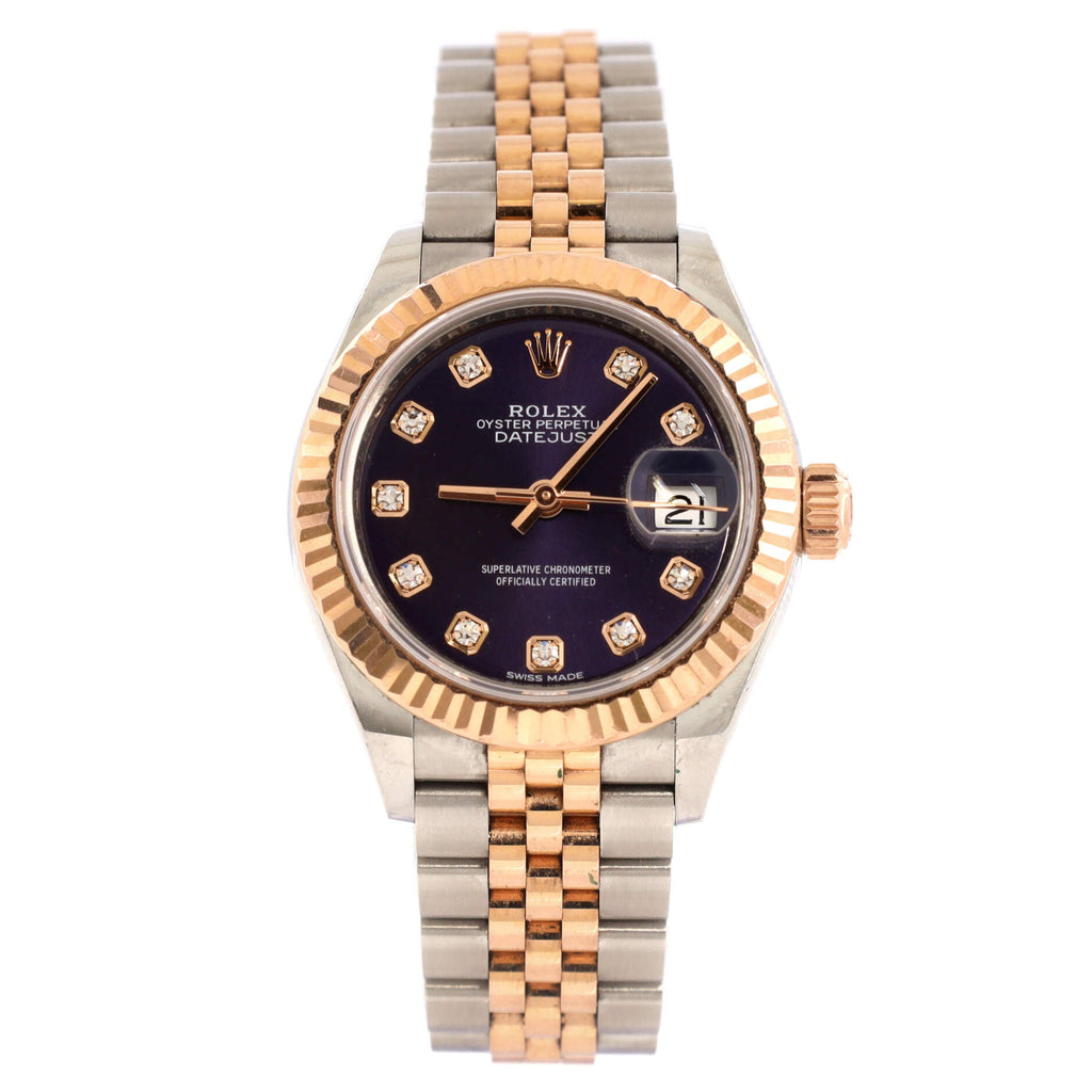 Oyster Perpetual Datejust Automatic Watch Stainless Steel and Rose Gold with Diamond Markers 28