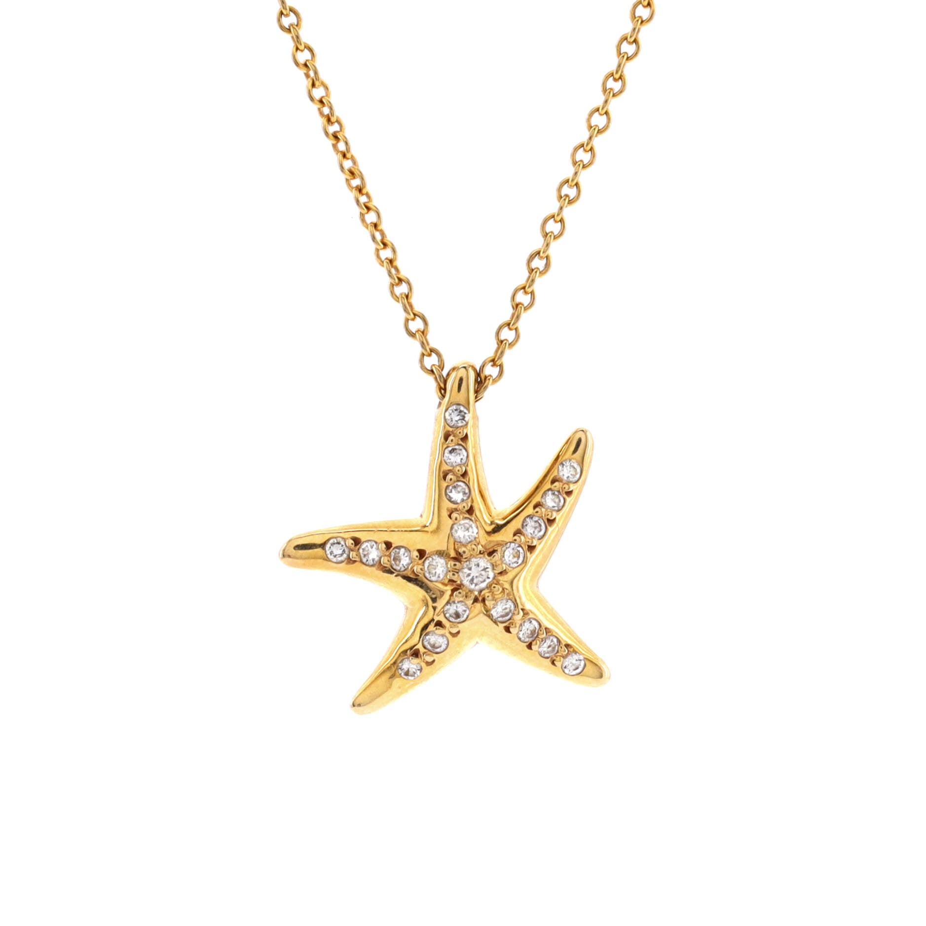 Elsa Peretti Starfish Pendant Necklace 18K Yellow Gold with Diamonds