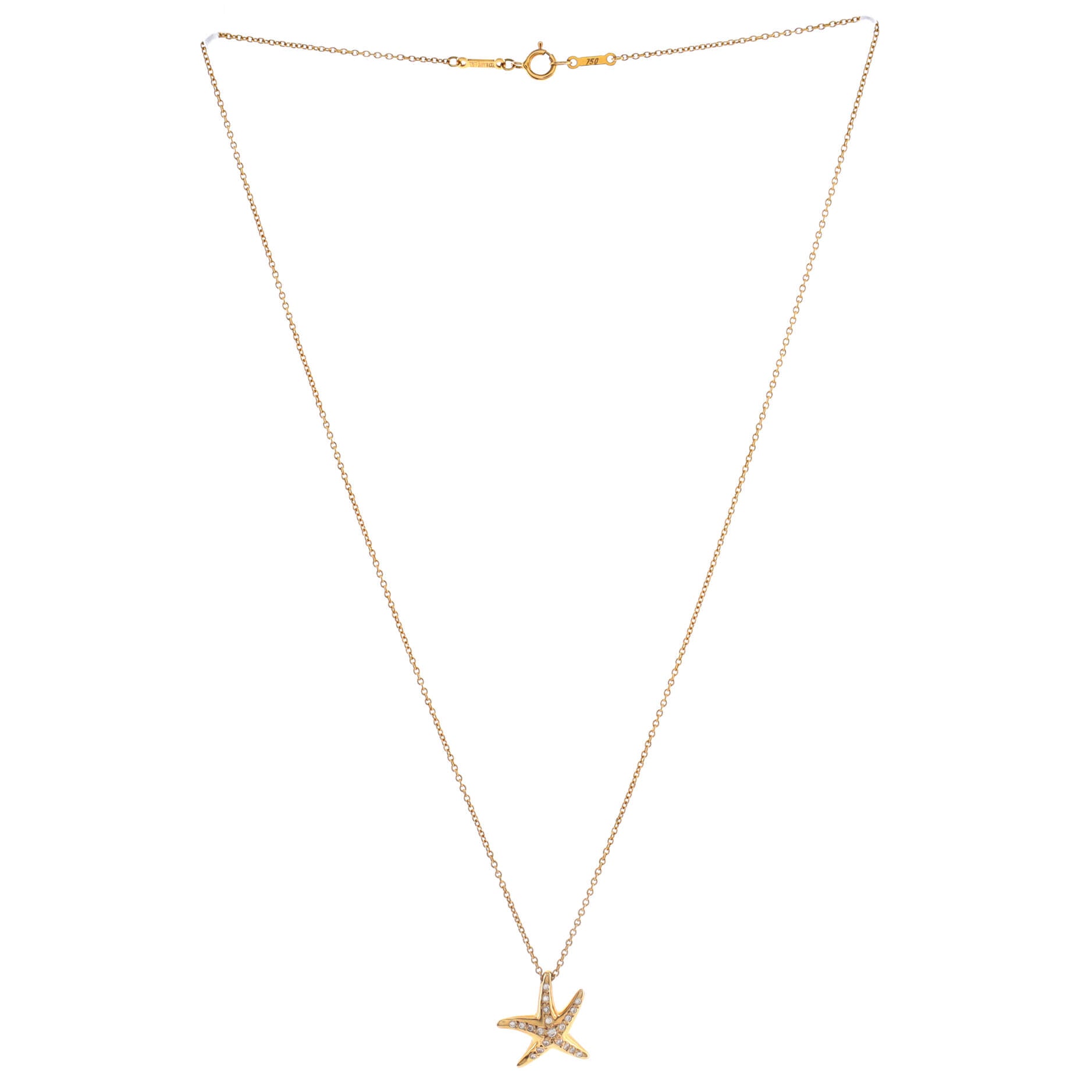 Elsa Peretti Starfish Pendant Necklace 18K Yellow Gold with Diamonds