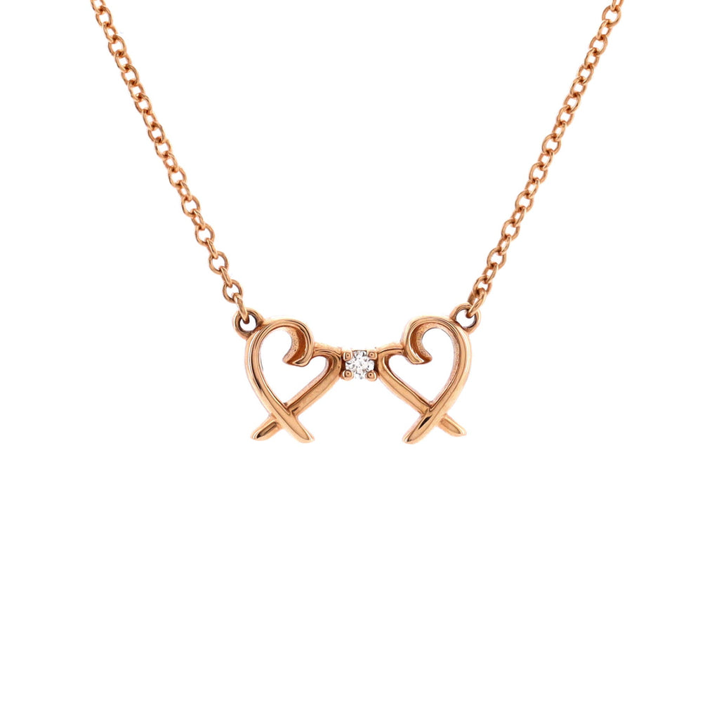 Double Loving Heart Pendant Necklace 18K Rose Gold with Diamond