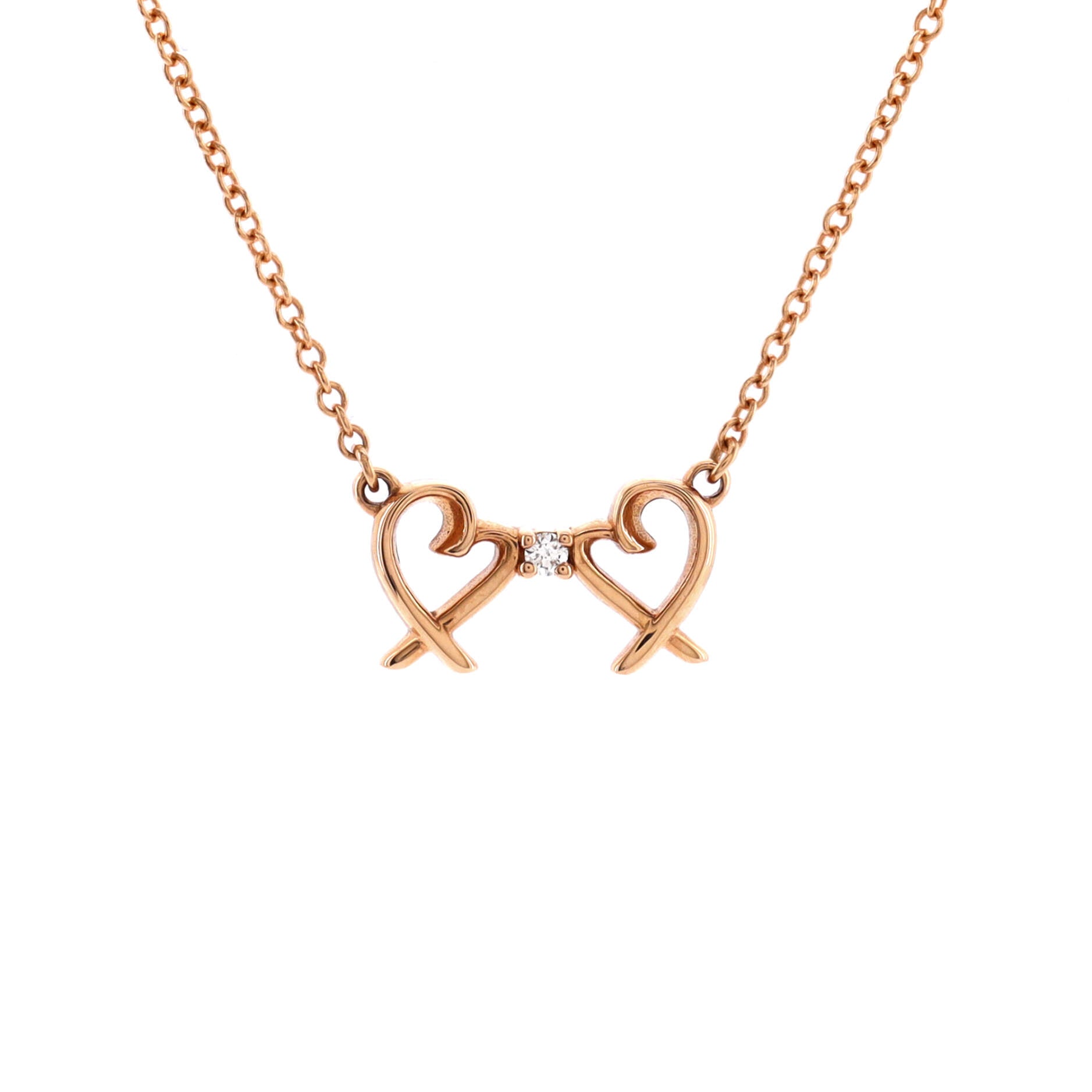 Double Loving Heart Pendant Necklace 18K Rose Gold with Diamond