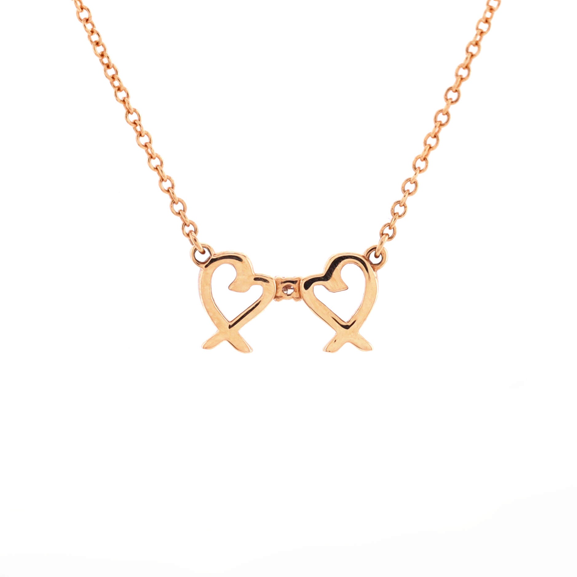 Double Loving Heart Pendant Necklace 18K Rose Gold with Diamond