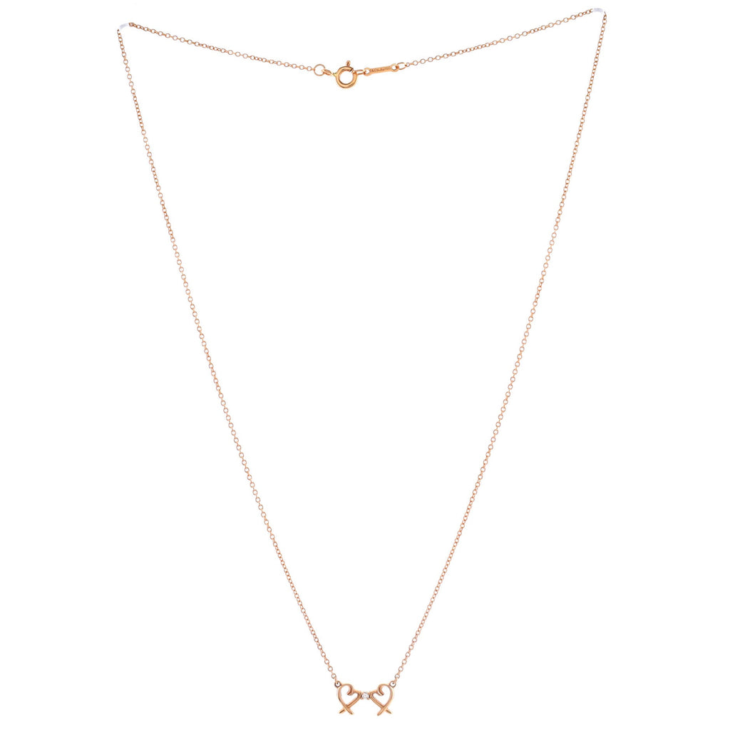 Double Loving Heart Pendant Necklace 18K Rose Gold with Diamond