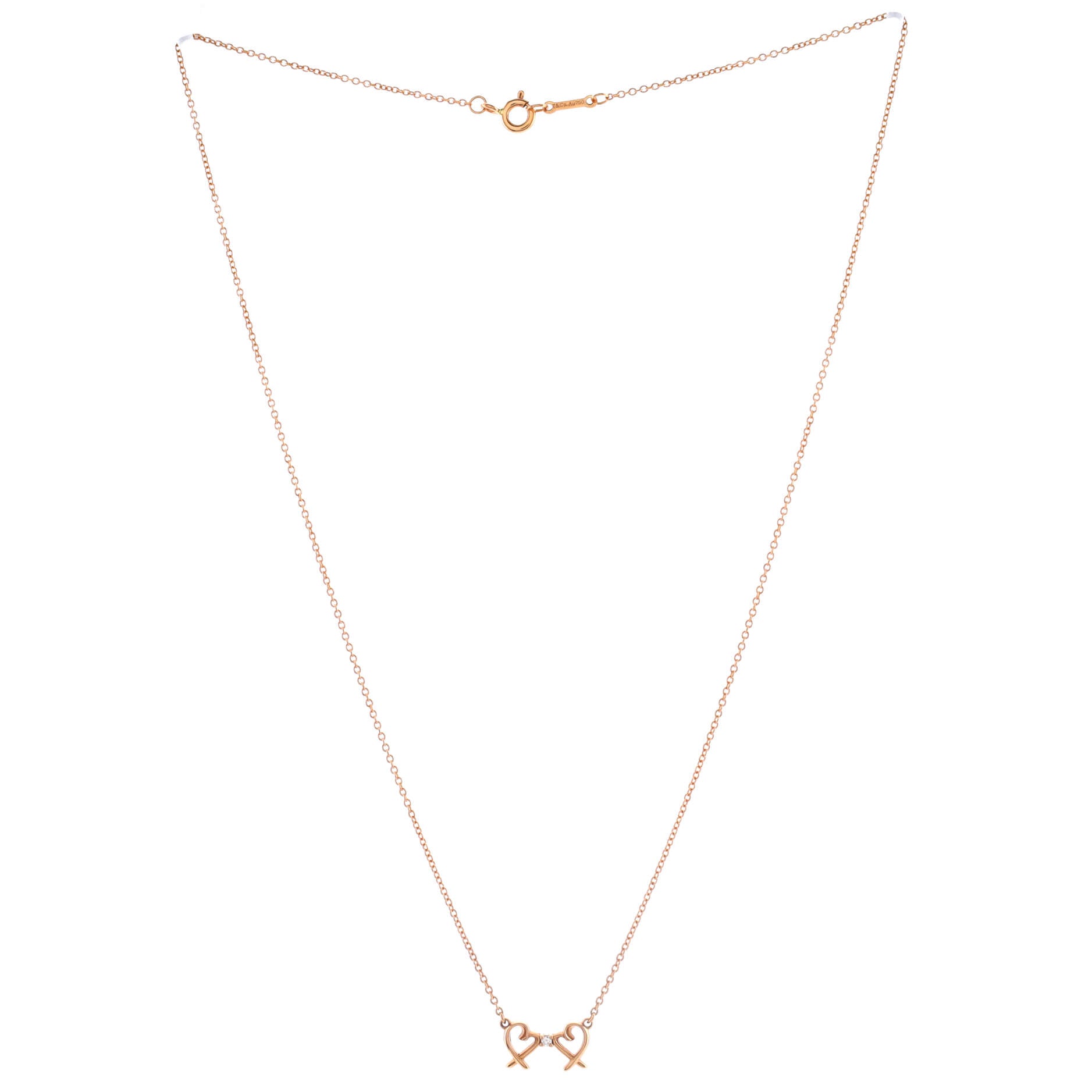 Double Loving Heart Pendant Necklace 18K Rose Gold with Diamond