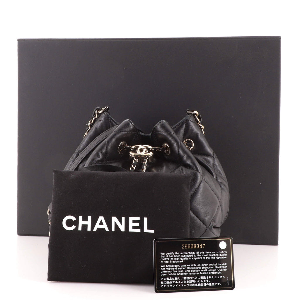 CC Chain Drawstring Bucket Bag Quilted Lambskin Mini