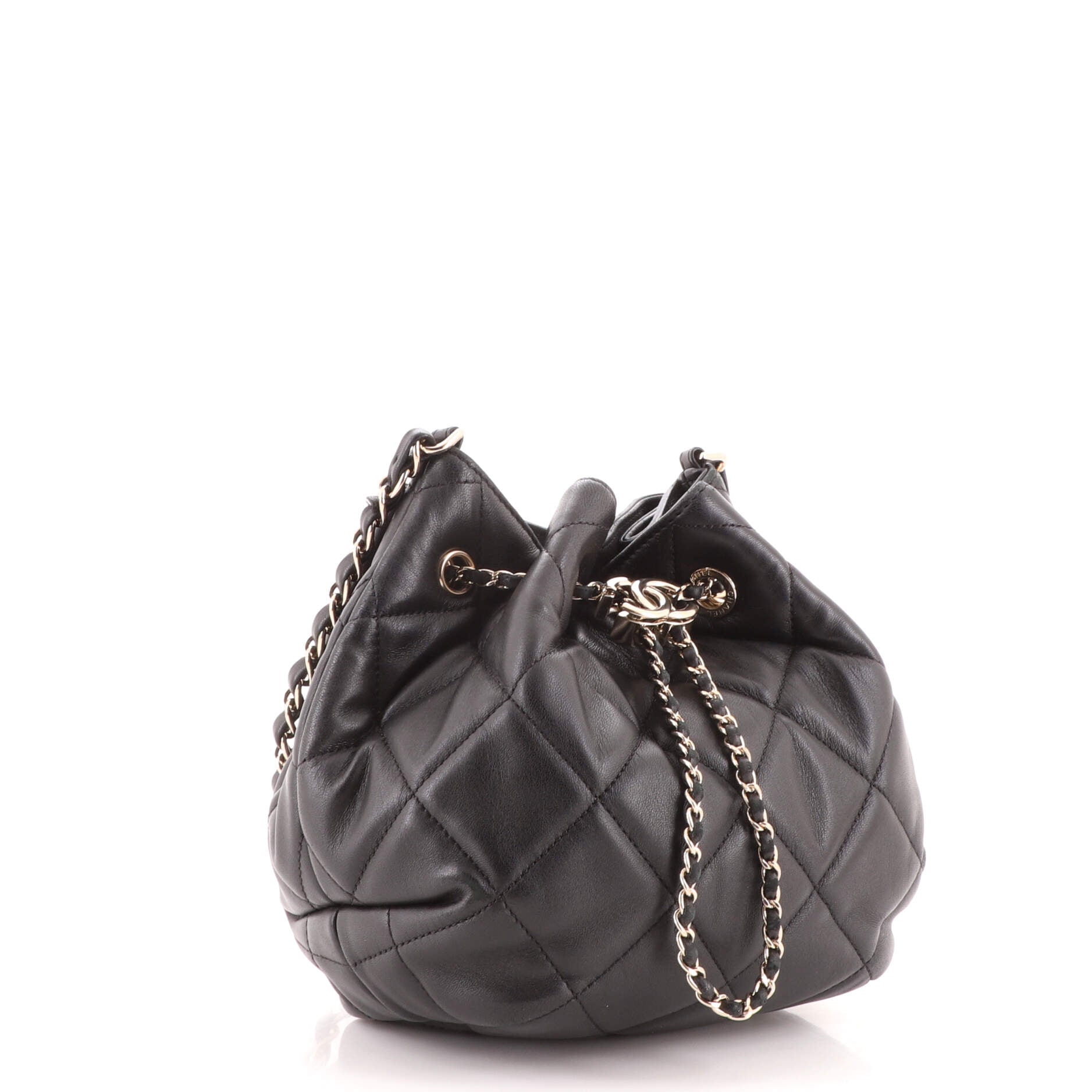 CC Chain Drawstring Bucket Bag Quilted Lambskin Mini