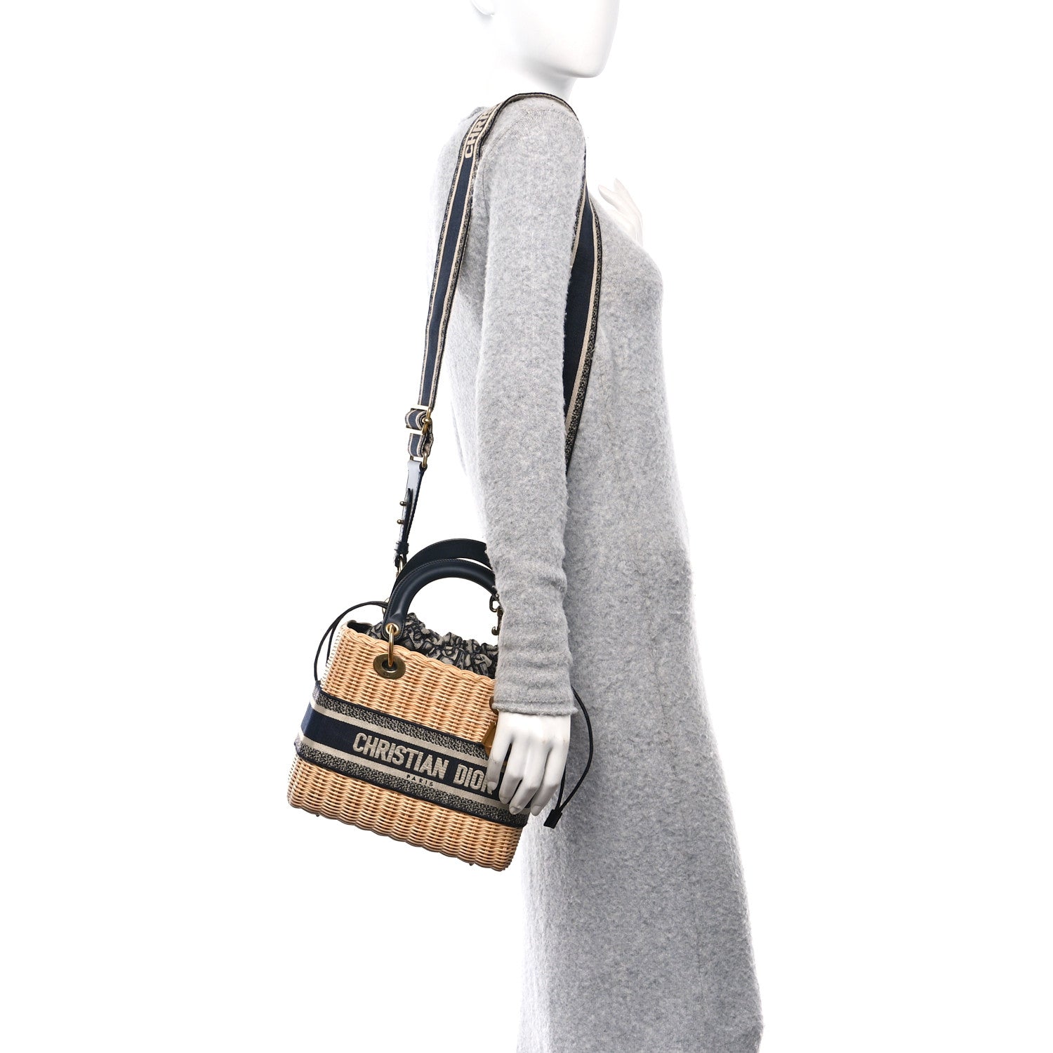 Wicker Oblique Medium Lady Dior Bag Blue