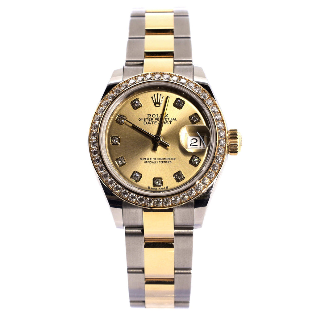 Oyster Perpetual Datejust Automatic Watch Stainless Steel and Yellow Gold with Diamond Bezel and Markers 28