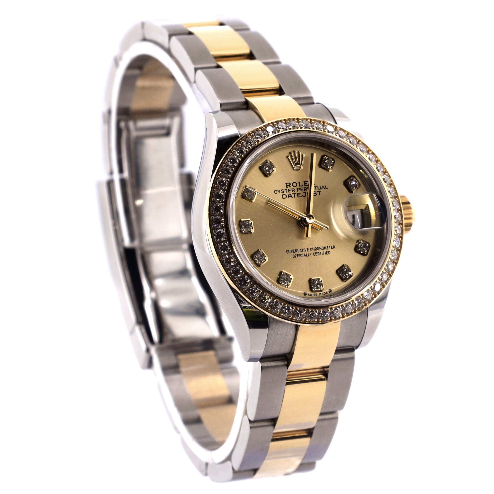 Oyster Perpetual Datejust Automatic Watch Stainless Steel and Yellow Gold with Diamond Bezel and Markers 28