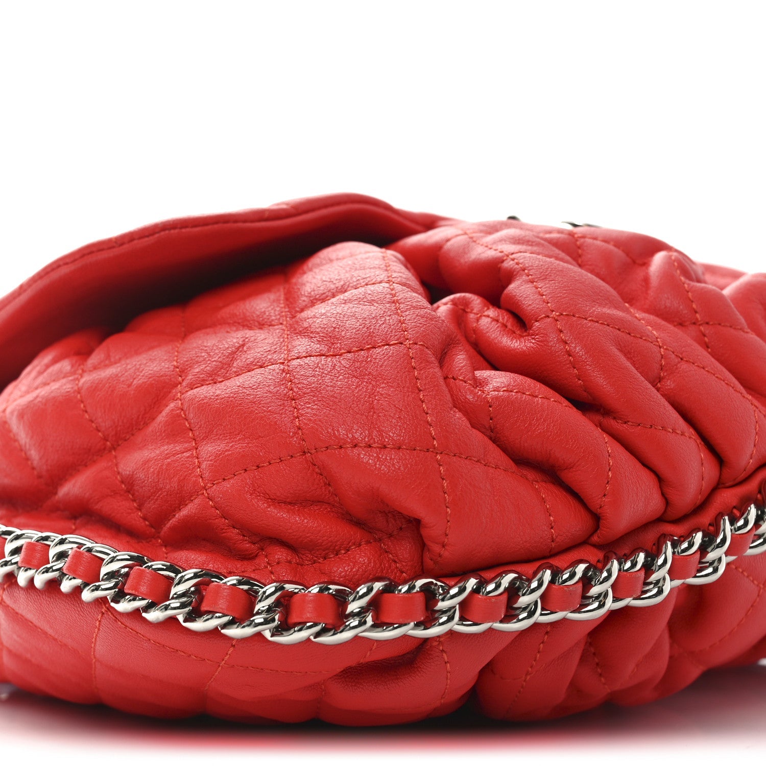 Washed Lambskin Quilted Large Chain Around Messenger Red