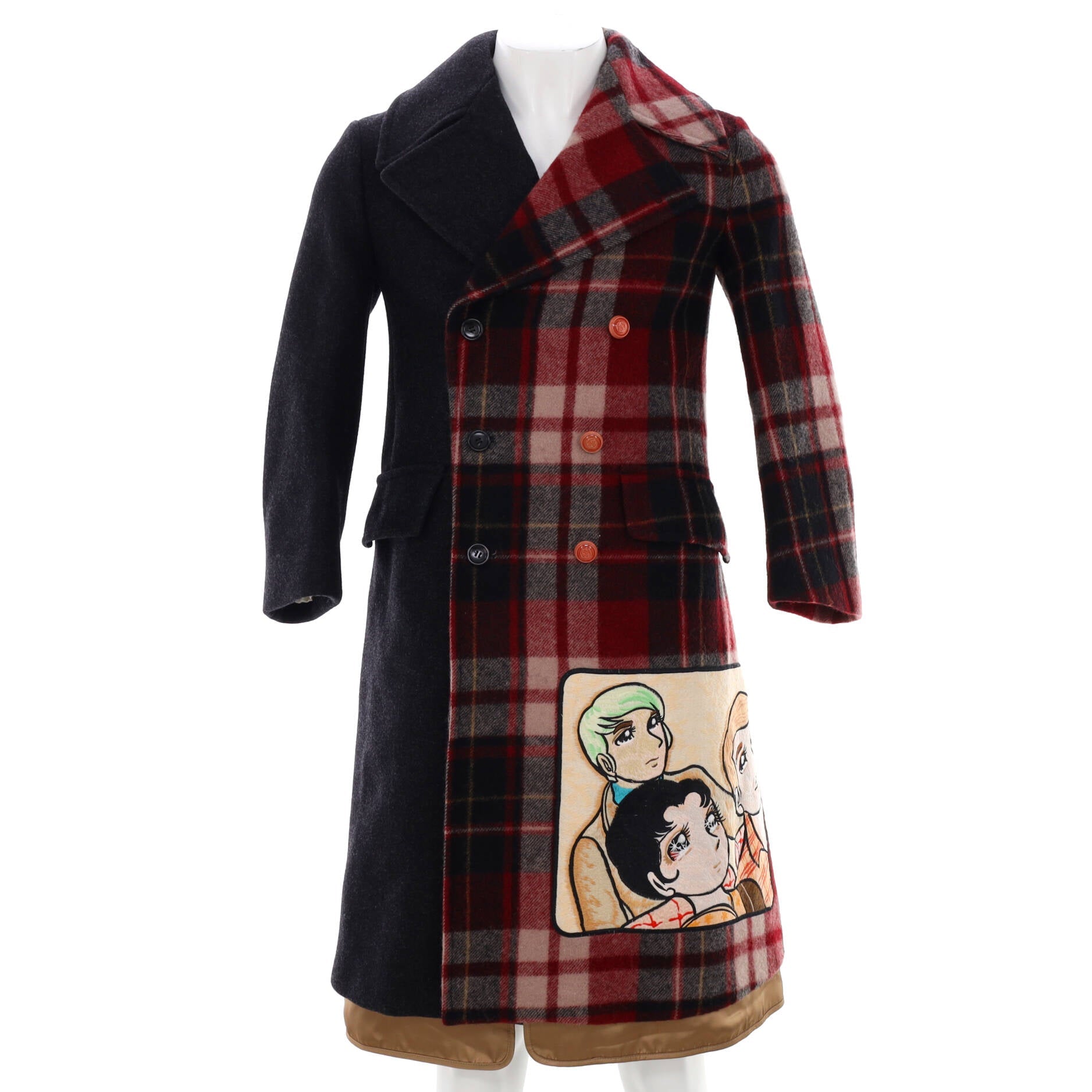 Men's Manga Double Breasted Coat Tartan Wool