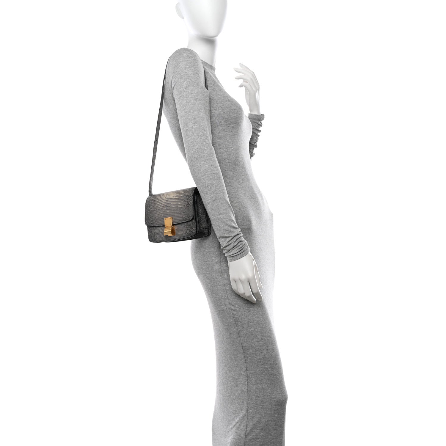 Lizard Small Classic Box Flap Bag Medium Grey